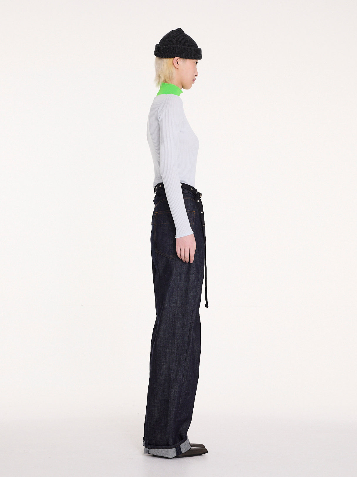 FREDERIQUE Ribbed Fine Weight Top - Light Blue