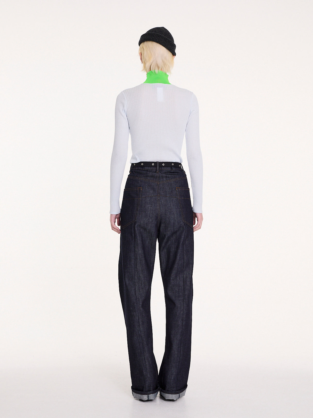 FREDERIQUE Ribbed Fine Weight Top - Light Blue