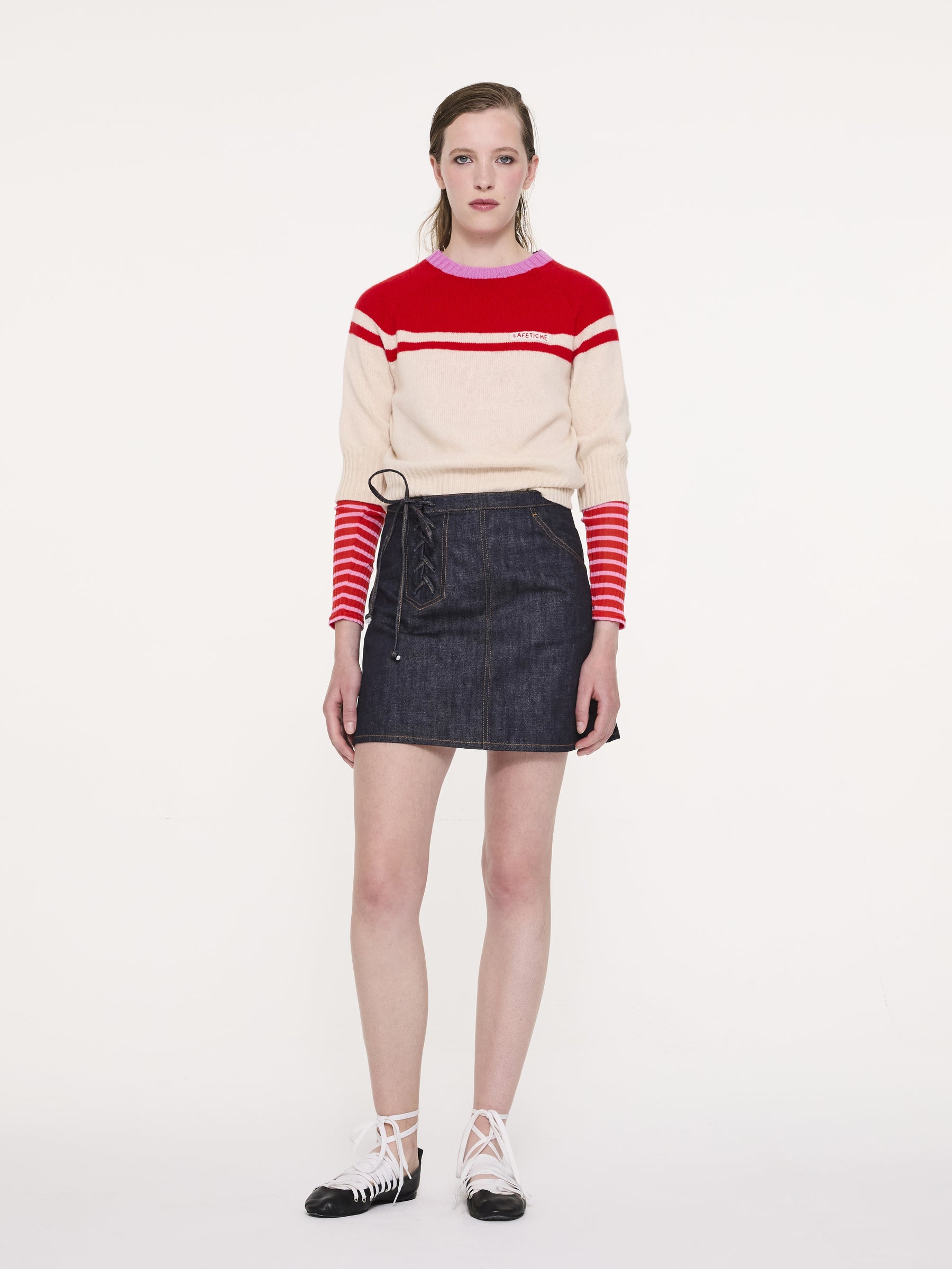 ADY 3/4 Sleeve Sweater - Red / Ecru / Pink