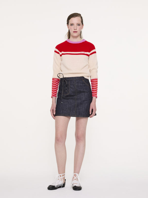 ADY 3/4 Sleeve Sweater - Red / Ecru / Pink