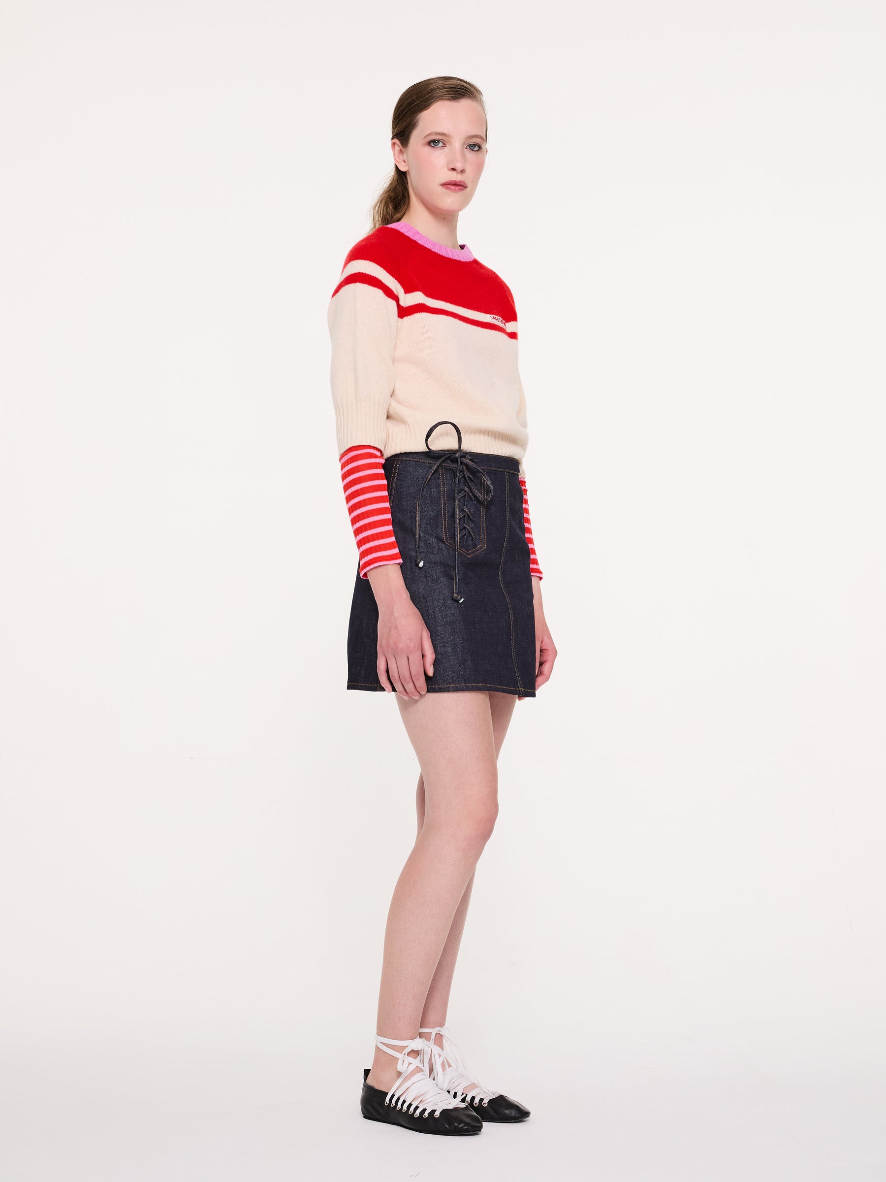ADY 3/4 Sleeve Sweater - Red / Ecru / Pink