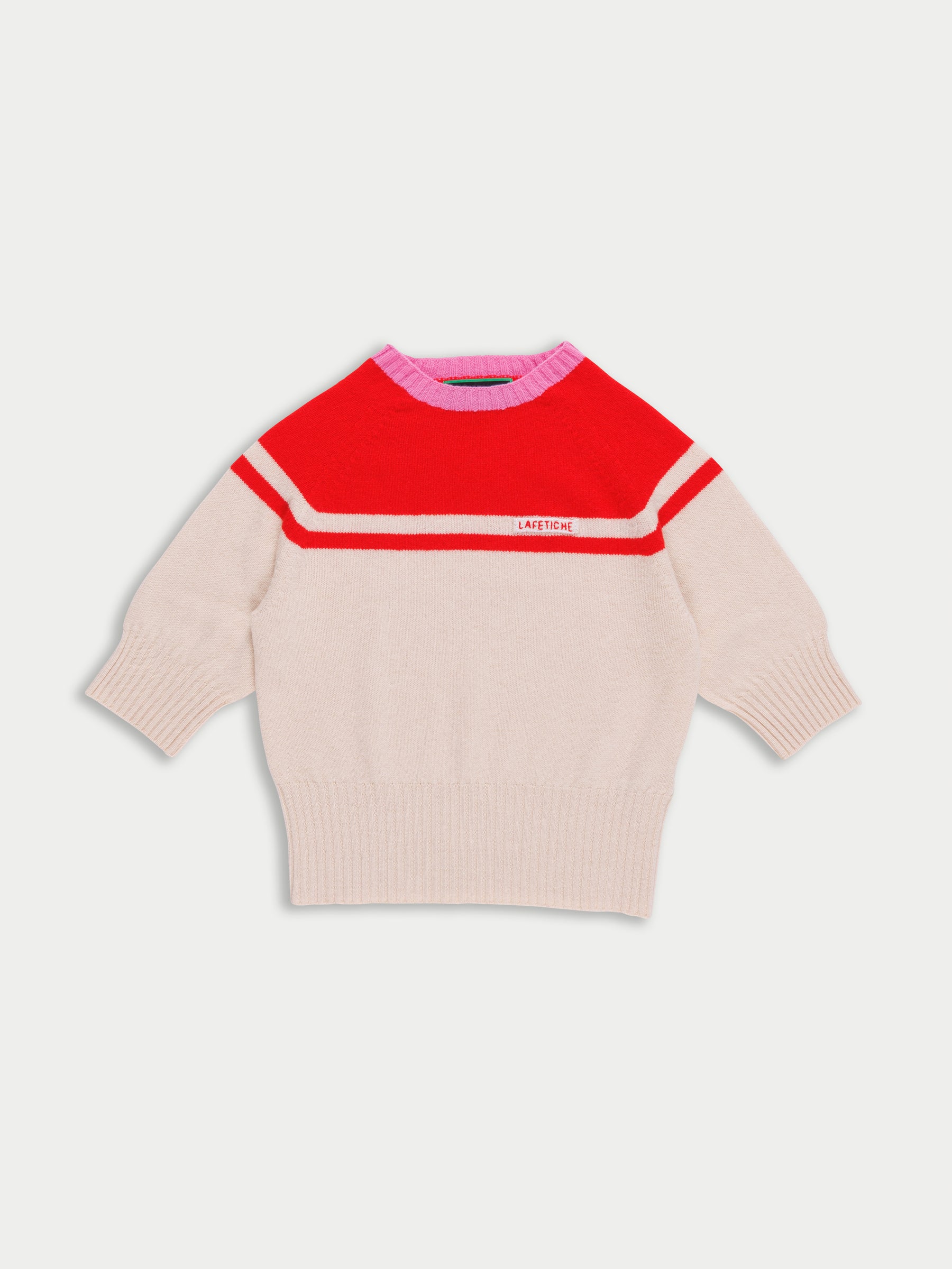 ADY 3/4 Sleeve Sweater - Red / Ecru / Pink