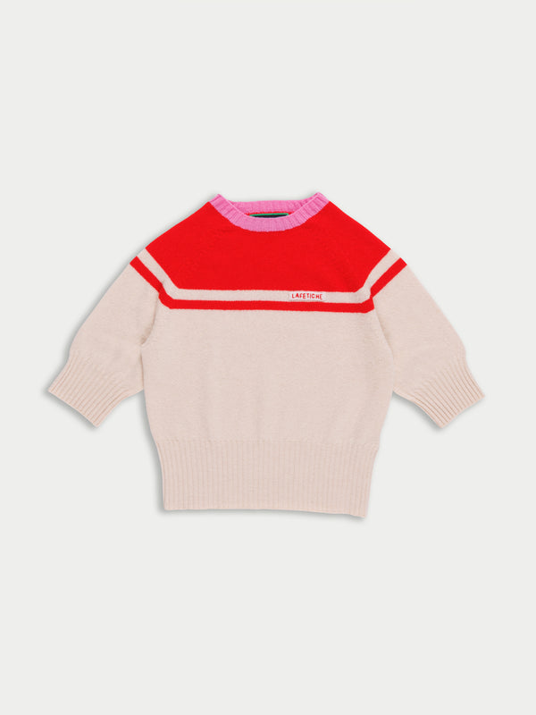 ADY 3/4 Sleeve Sweater - Red / Ecru / Pink