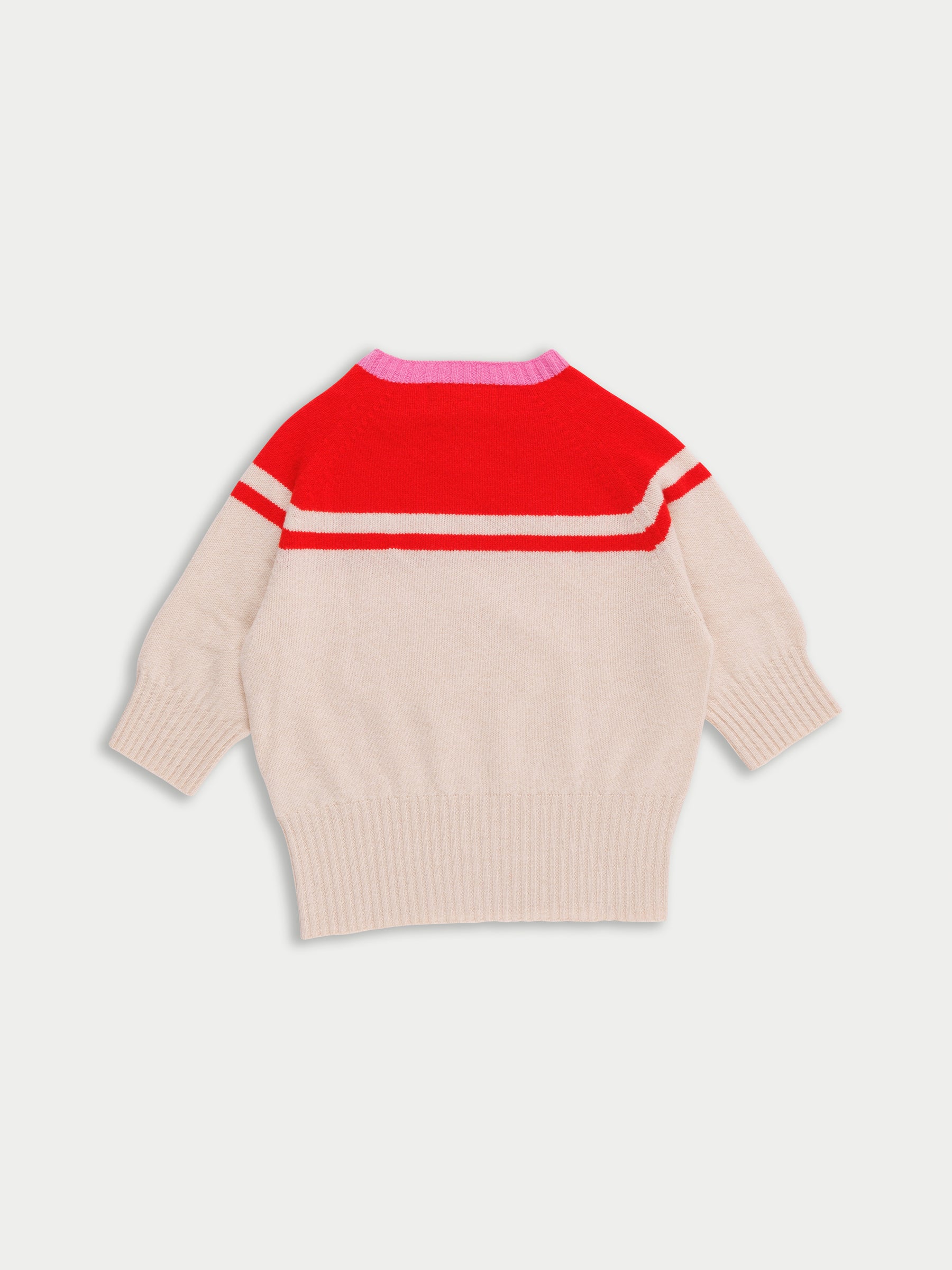 ADY 3/4 Sleeve Sweater - Red / Ecru / Pink