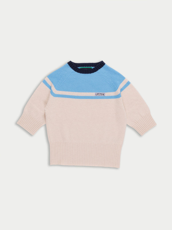 ADY 3/4 Sleeve Sweater - Light Blue / Ecru / Navy
