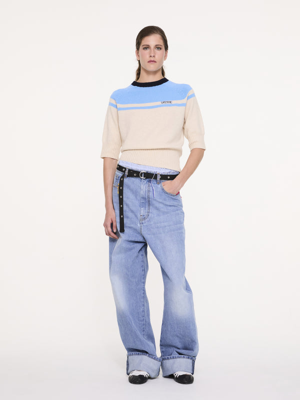 ADY 3/4 Sleeve Sweater - Light Blue / Ecru / Navy