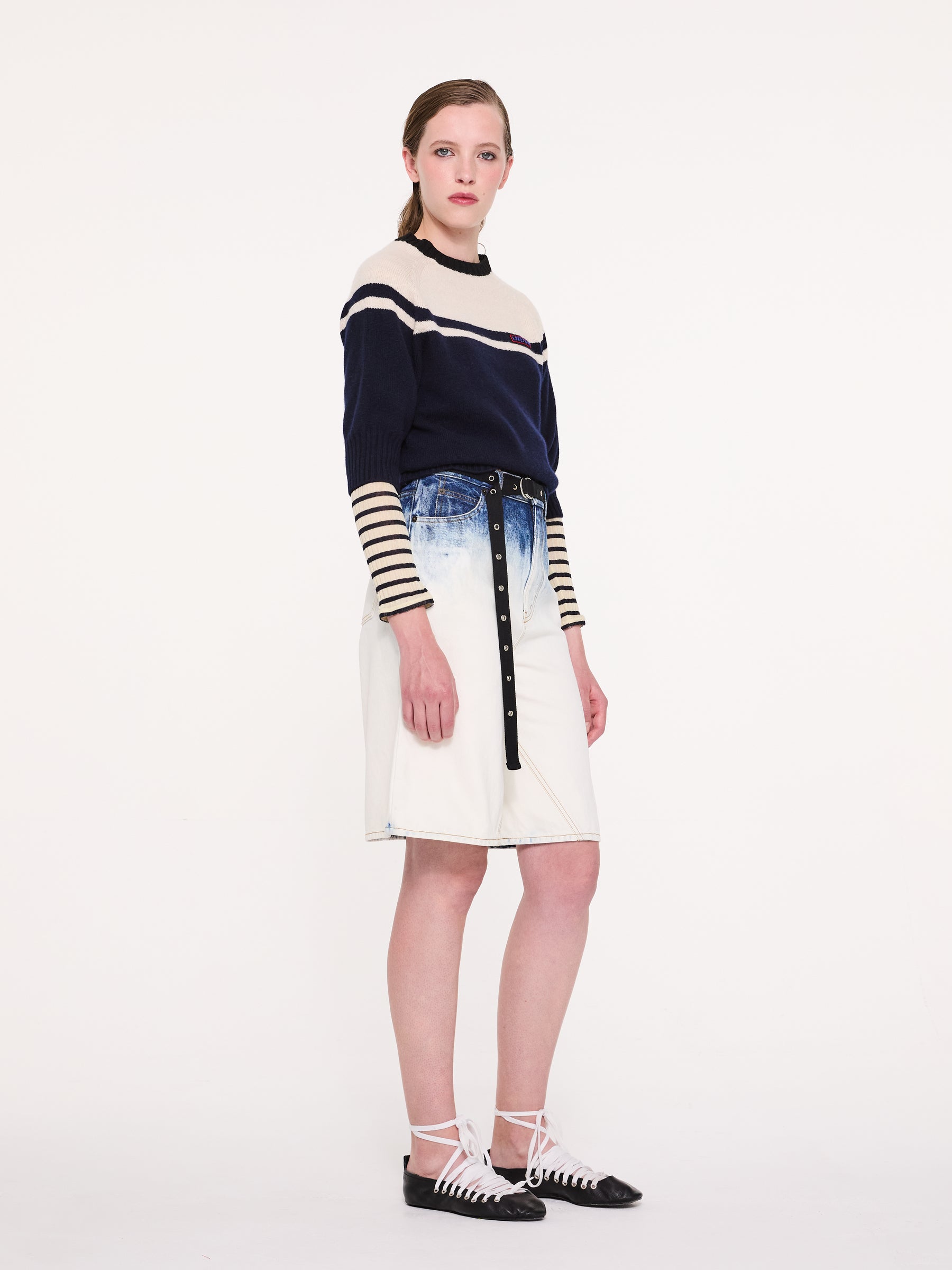 ADY 3/4 Sleeve Sweater - Navy / Ecru / Black