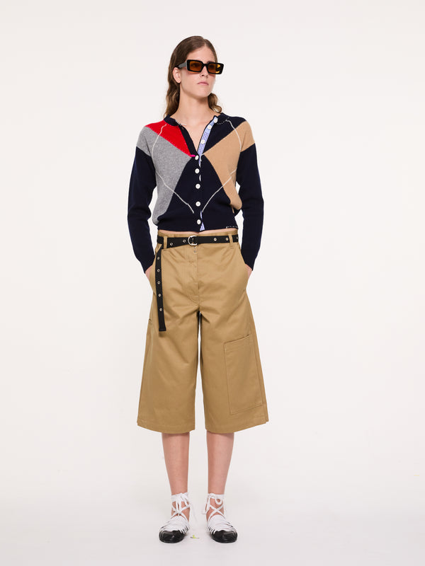 CYNTHIA Crew Neck Argyle Cardigan - Navy / Camel / Grey / Red / Neon Pink