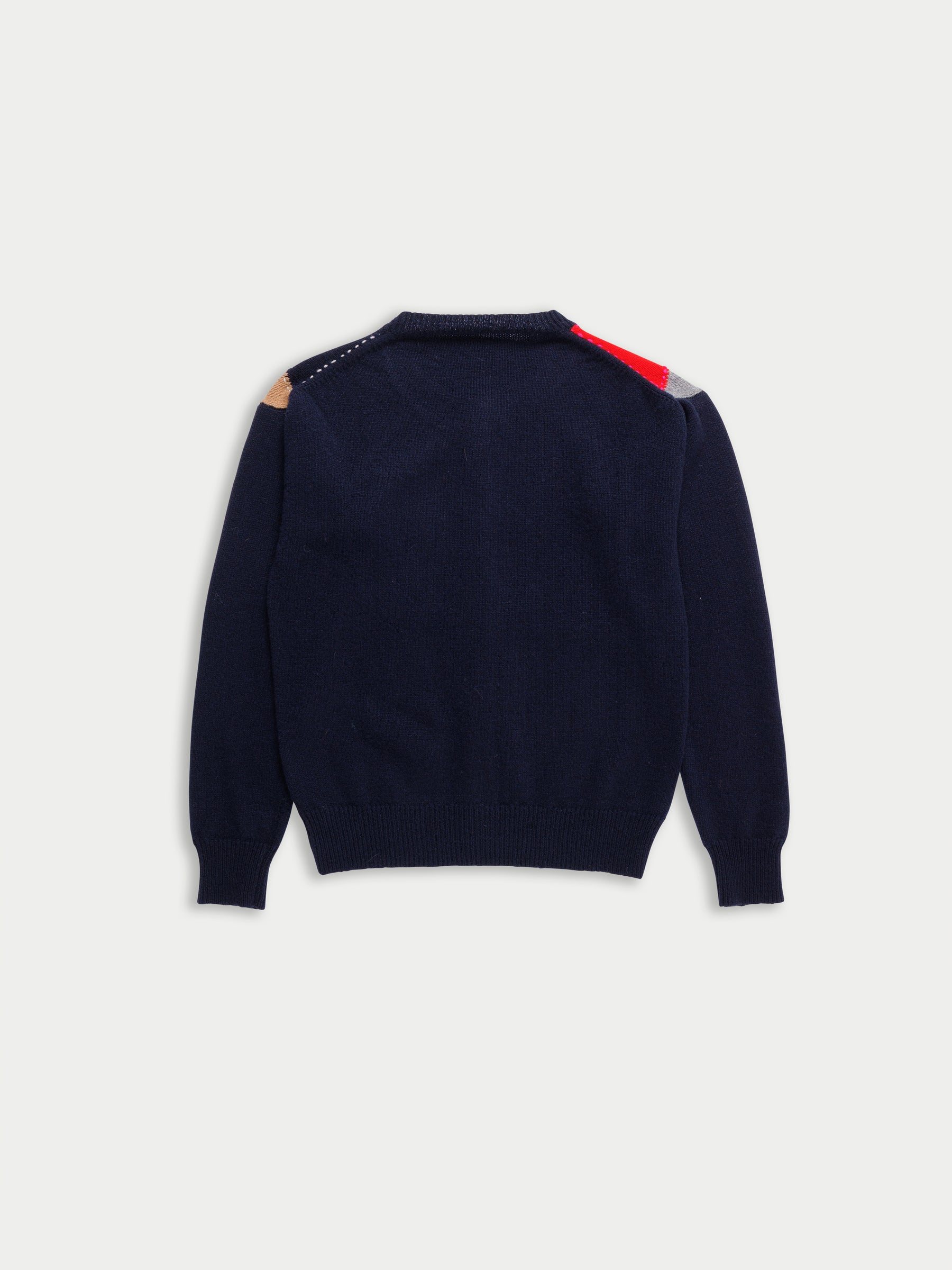CYNTHIA Crew Neck Argyle Cardigan - Navy / Camel / Grey / Red / Neon Pink