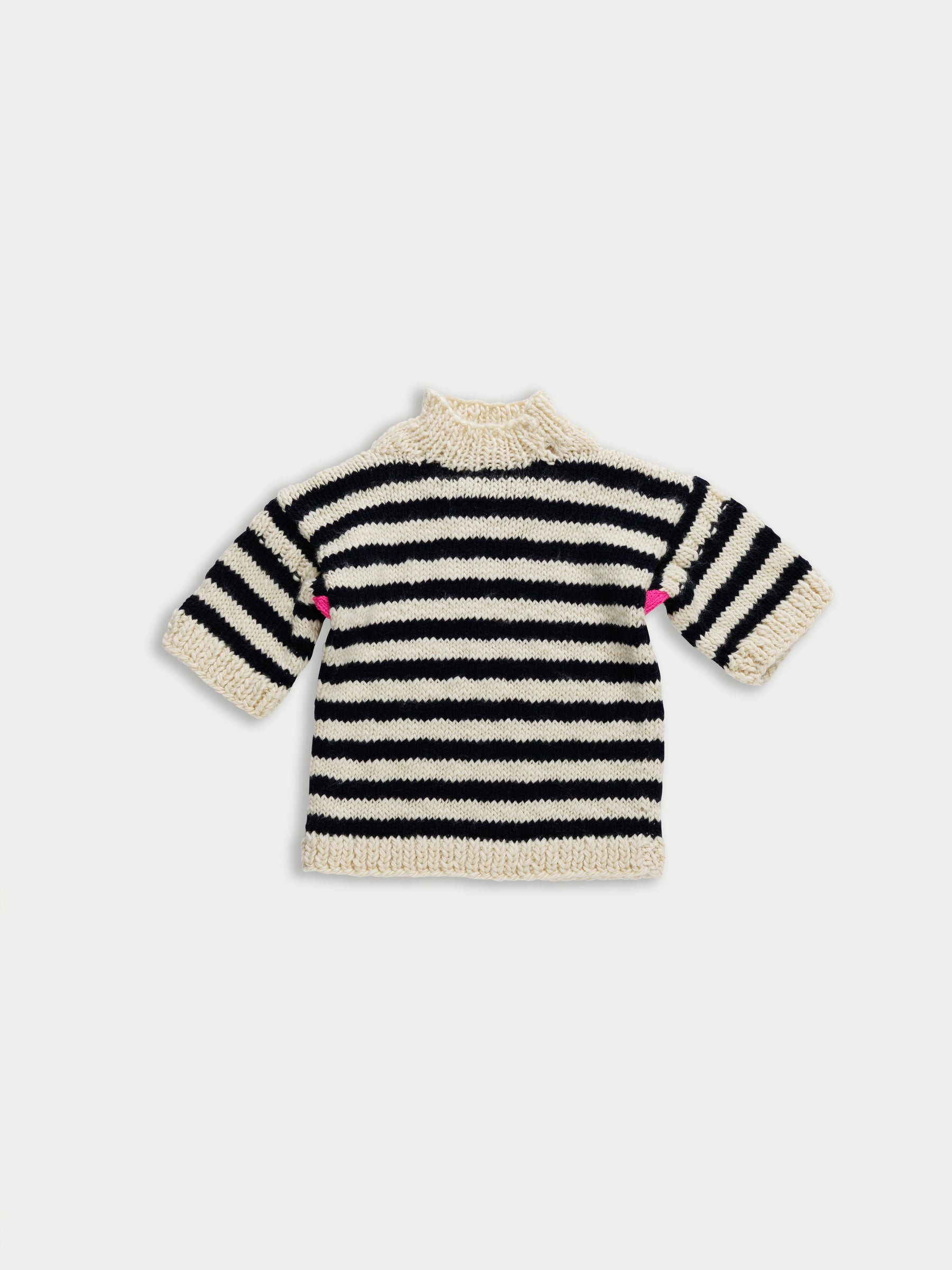 FAY Hand Knit Striped T-shirt Sweater - Ecru / Navy / Neon