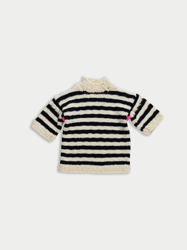 FAY Hand Knit Striped T-shirt Sweater - Ecru / Navy / Neon
