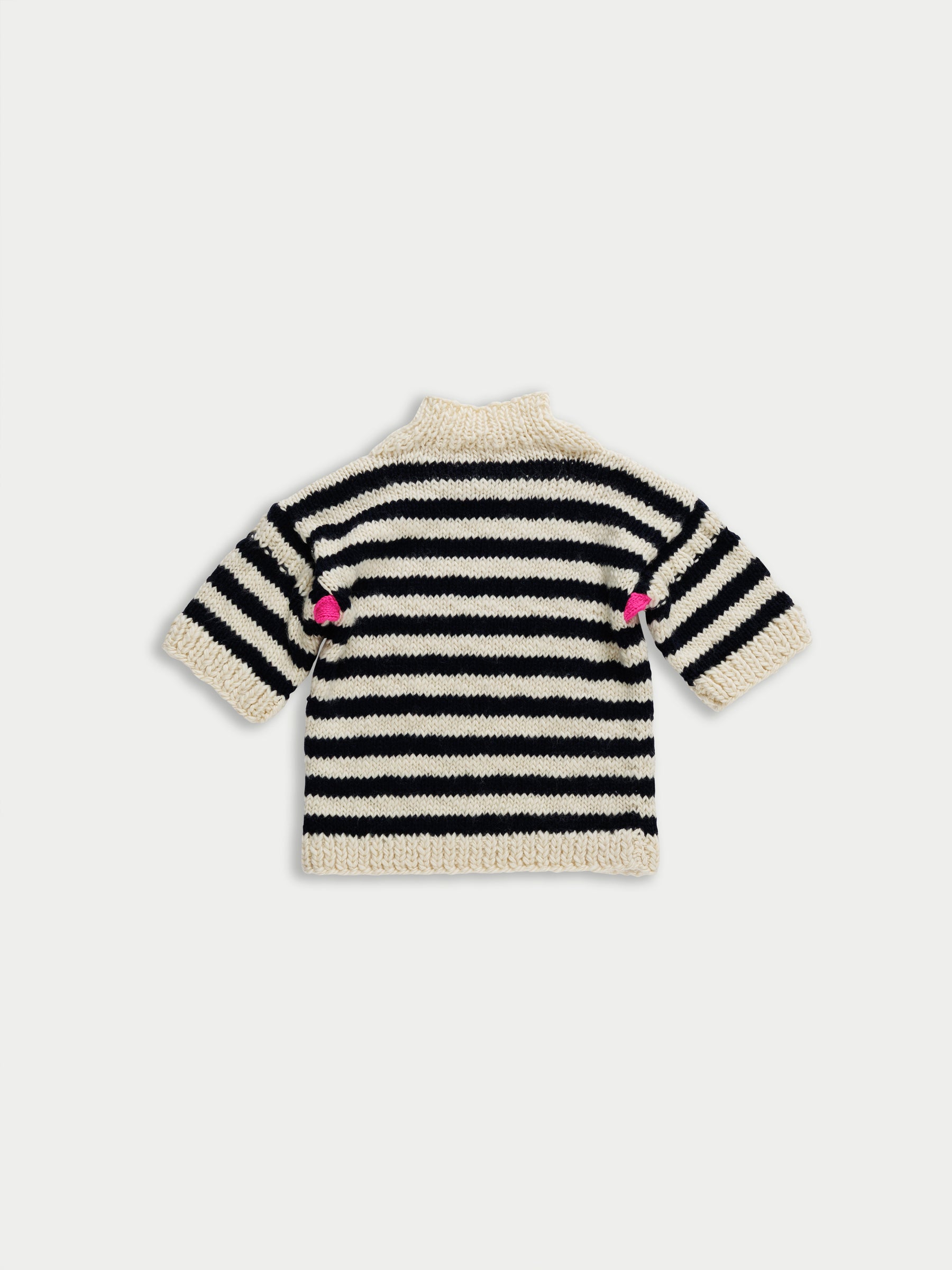 FAY Hand Knit Striped T-shirt Sweater - Ecru / Navy / Neon