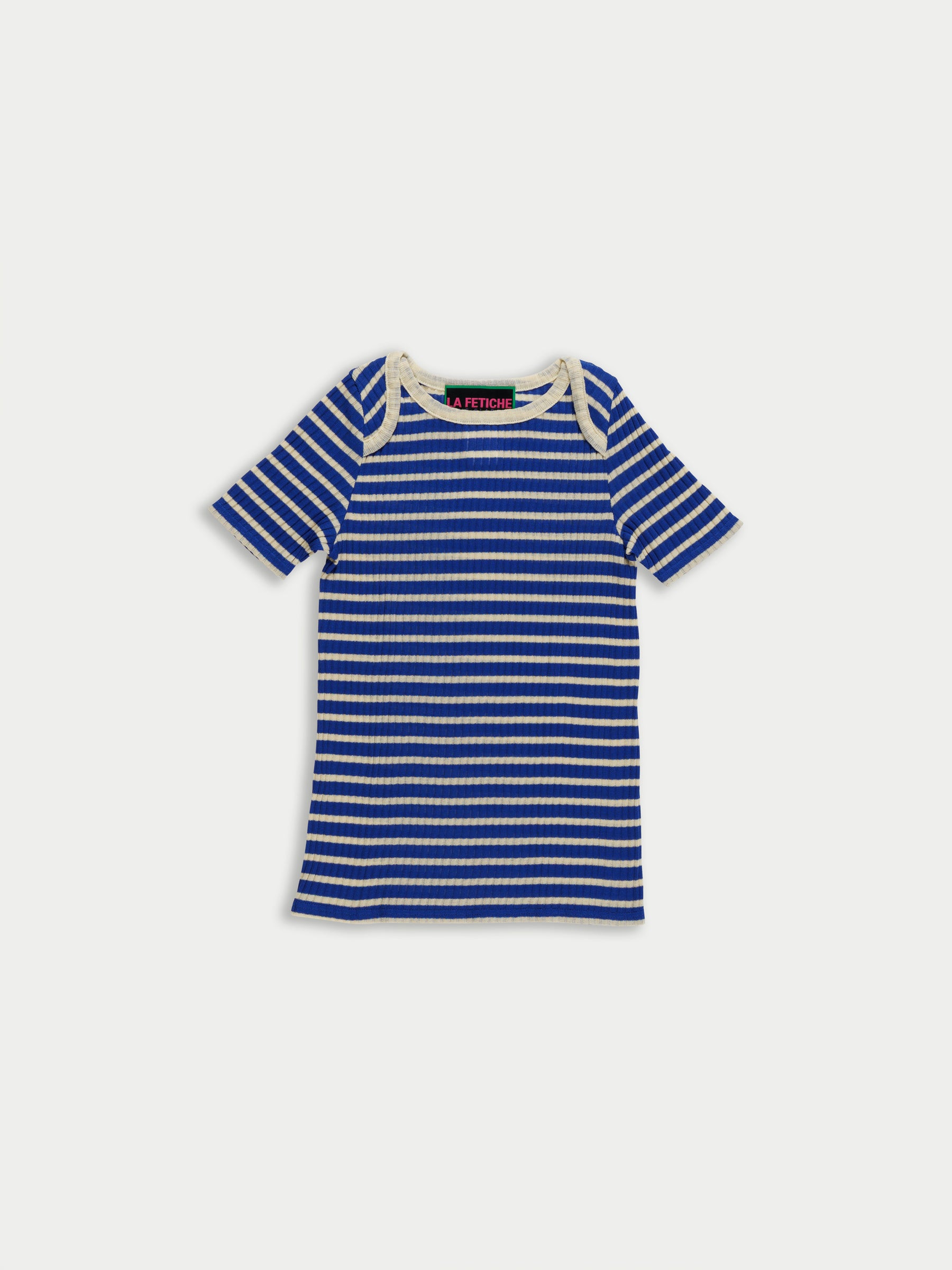 JAJA Striped Short Sleeve Top - Blue / Ecru