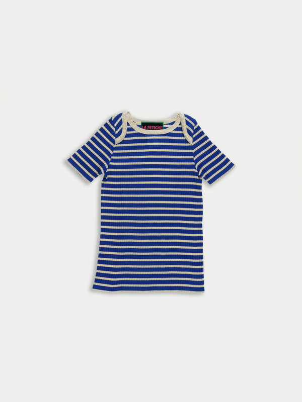 JAJA Striped Short Sleeve Top - Blue / Ecru