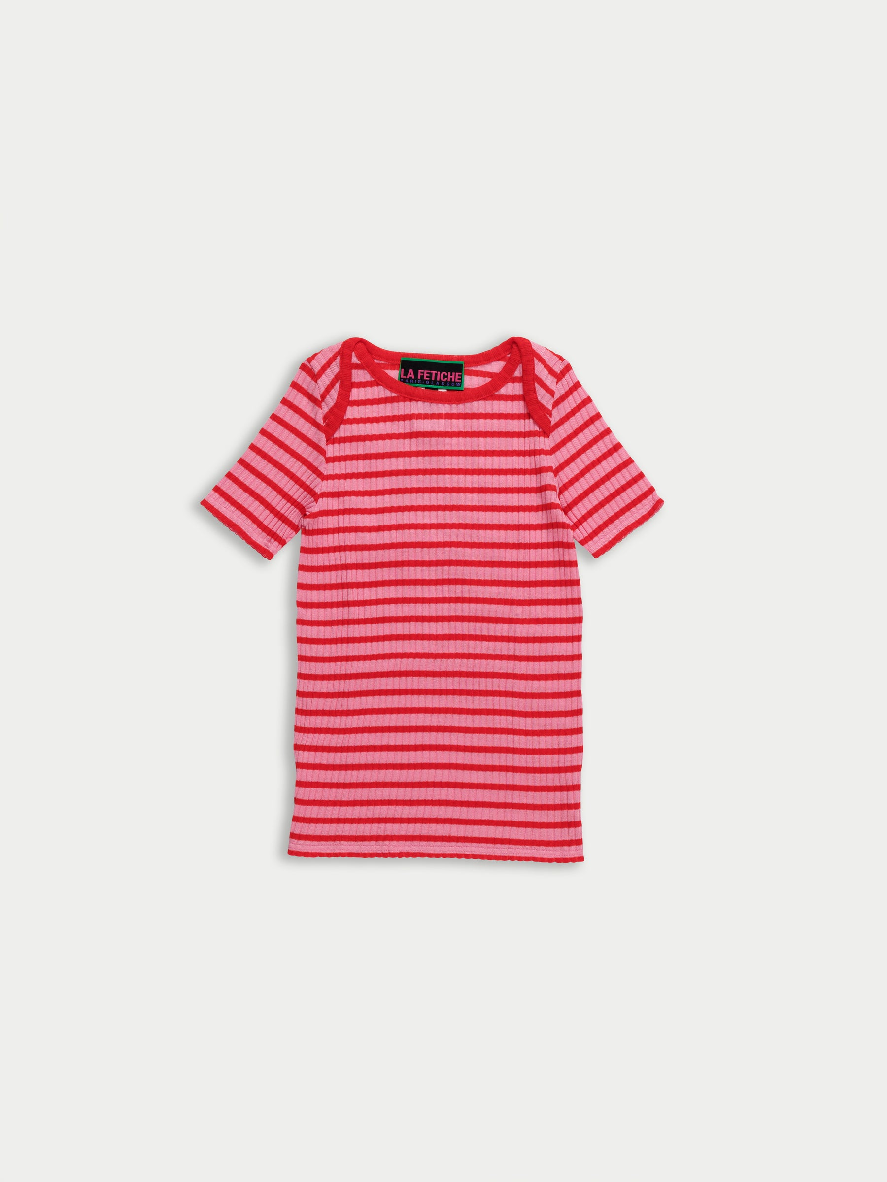 JAJA Striped Short Sleeve Top - Light Pink / Red