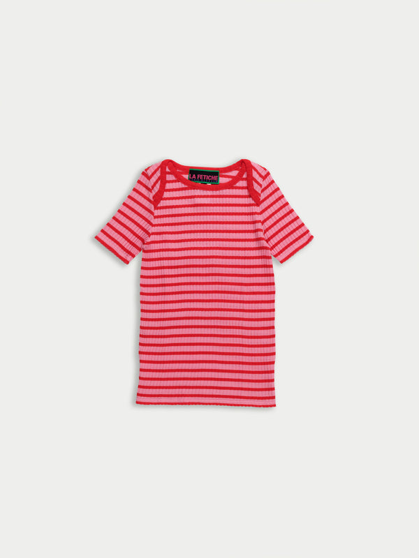 JAJA Striped Short Sleeve Top - Light Pink / Red
