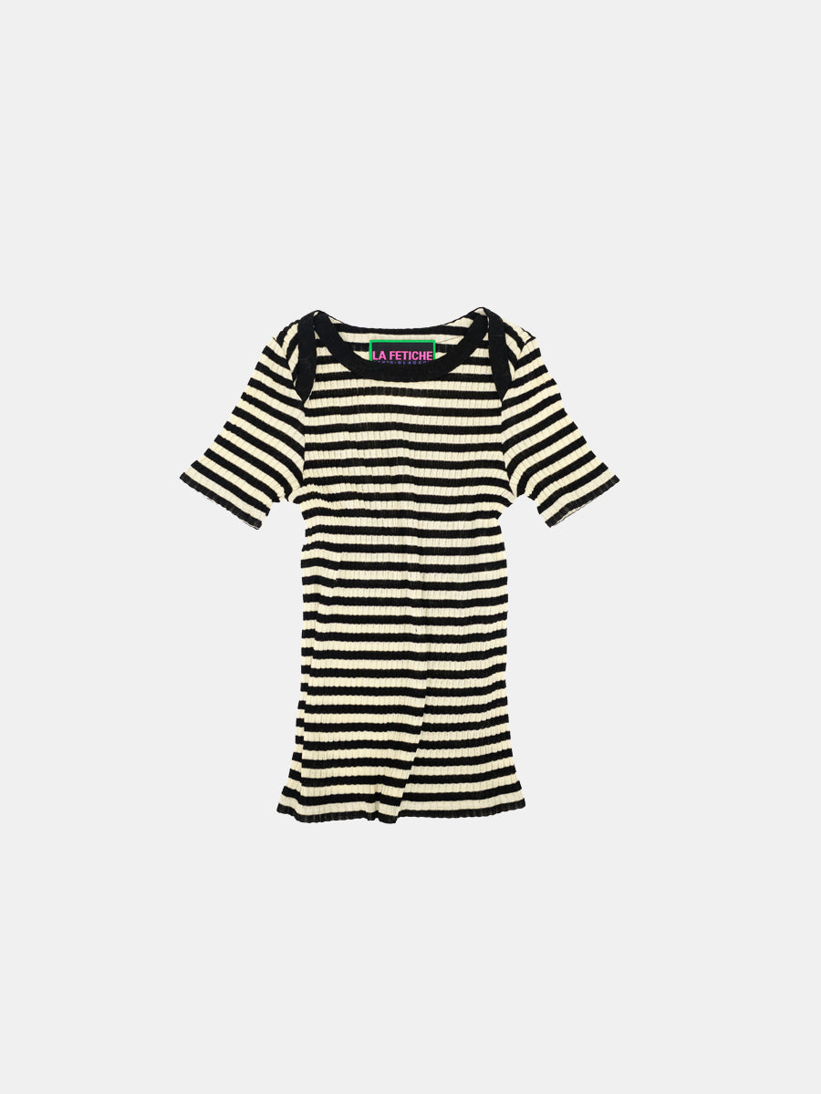 JAJA Striped Short Sleeve Top - Black / Ecru