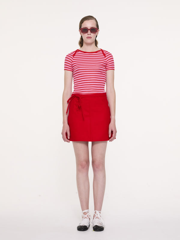 JAJA Striped Short Sleeve Top - Light Pink / Red