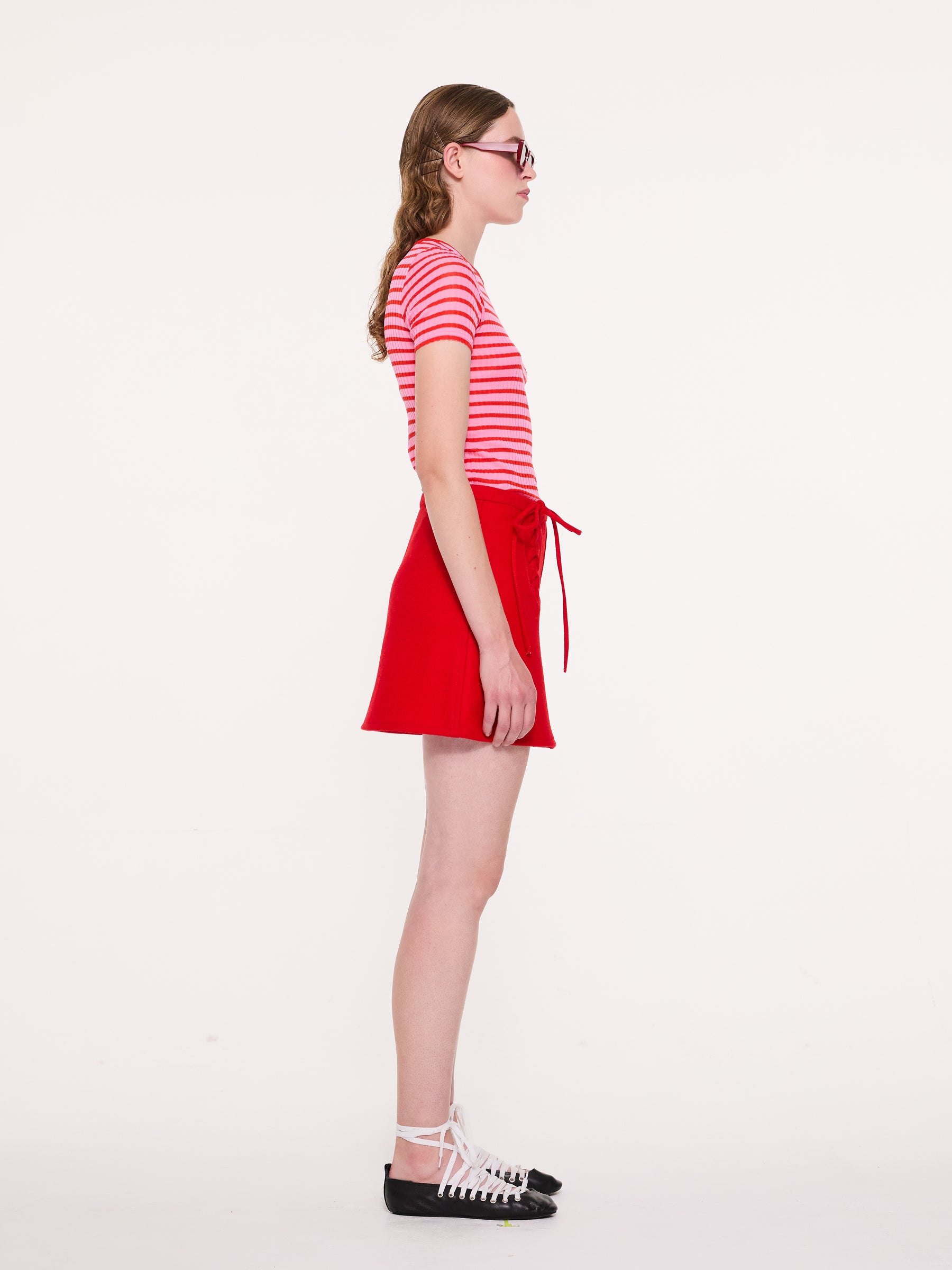 JAJA Striped Short Sleeve Top - Light Pink / Red