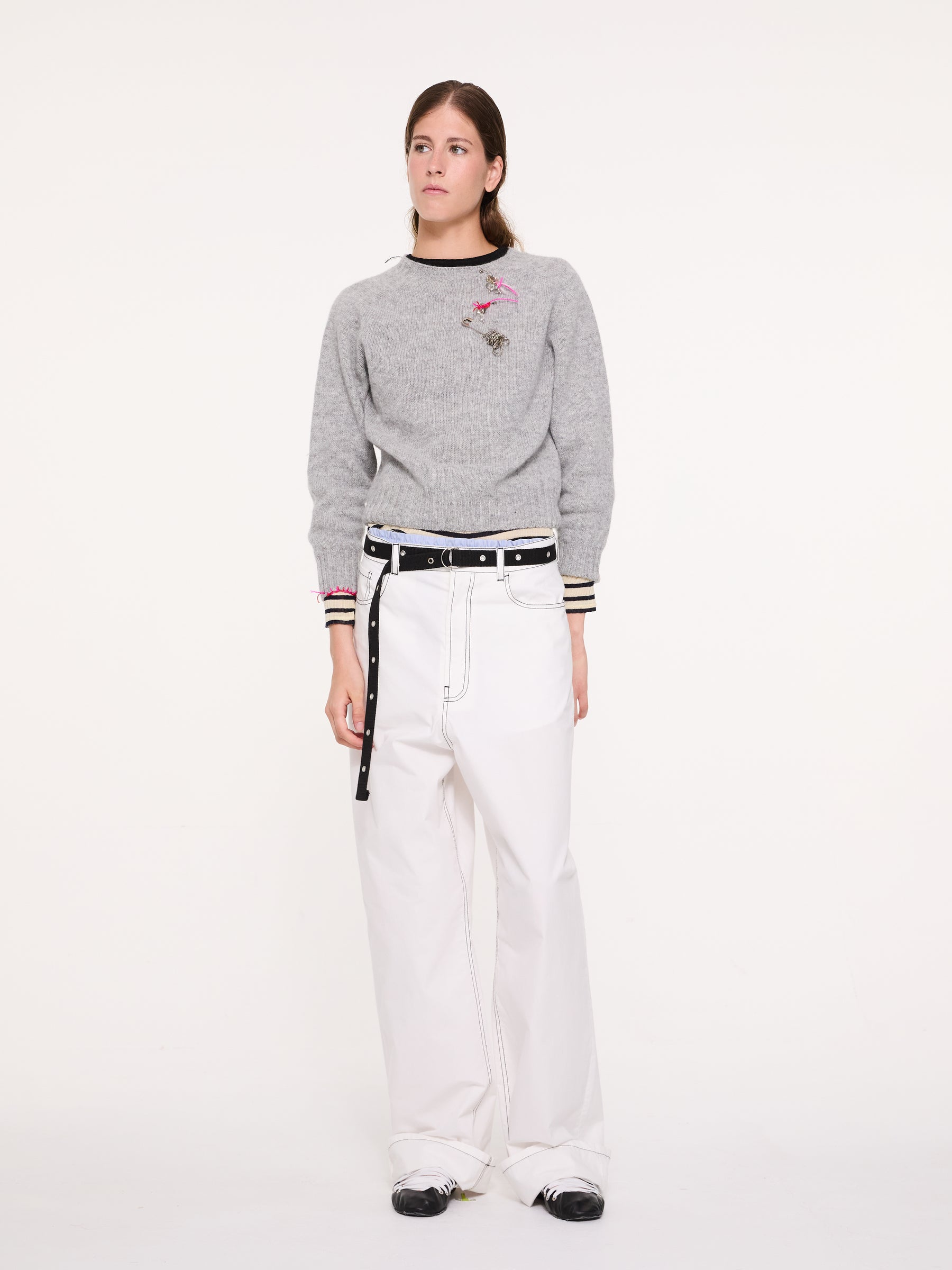 JOY Crew Neck Shetland Sweater - Light Grey