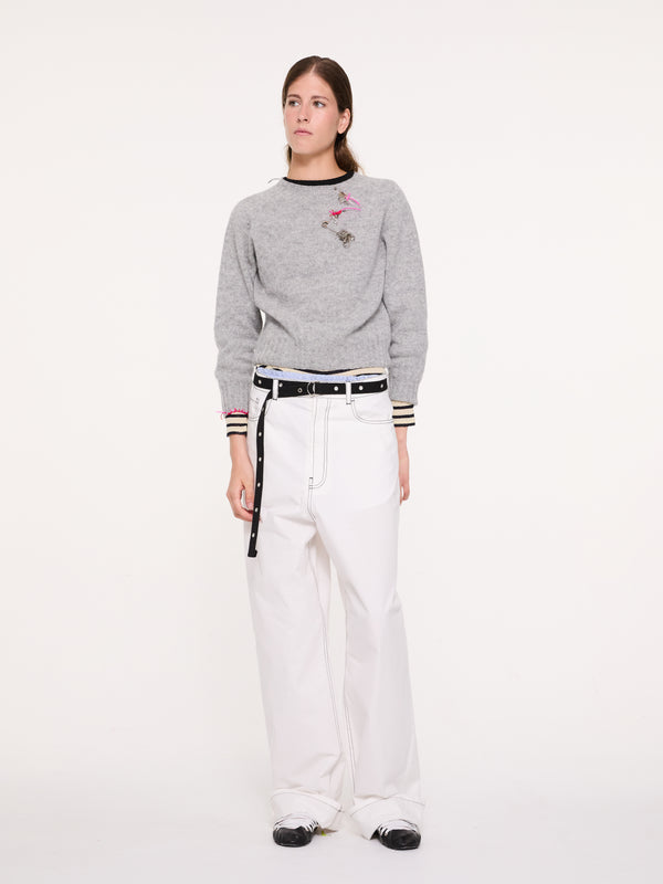 JOY Crew Neck Shetland Sweater - Light Grey