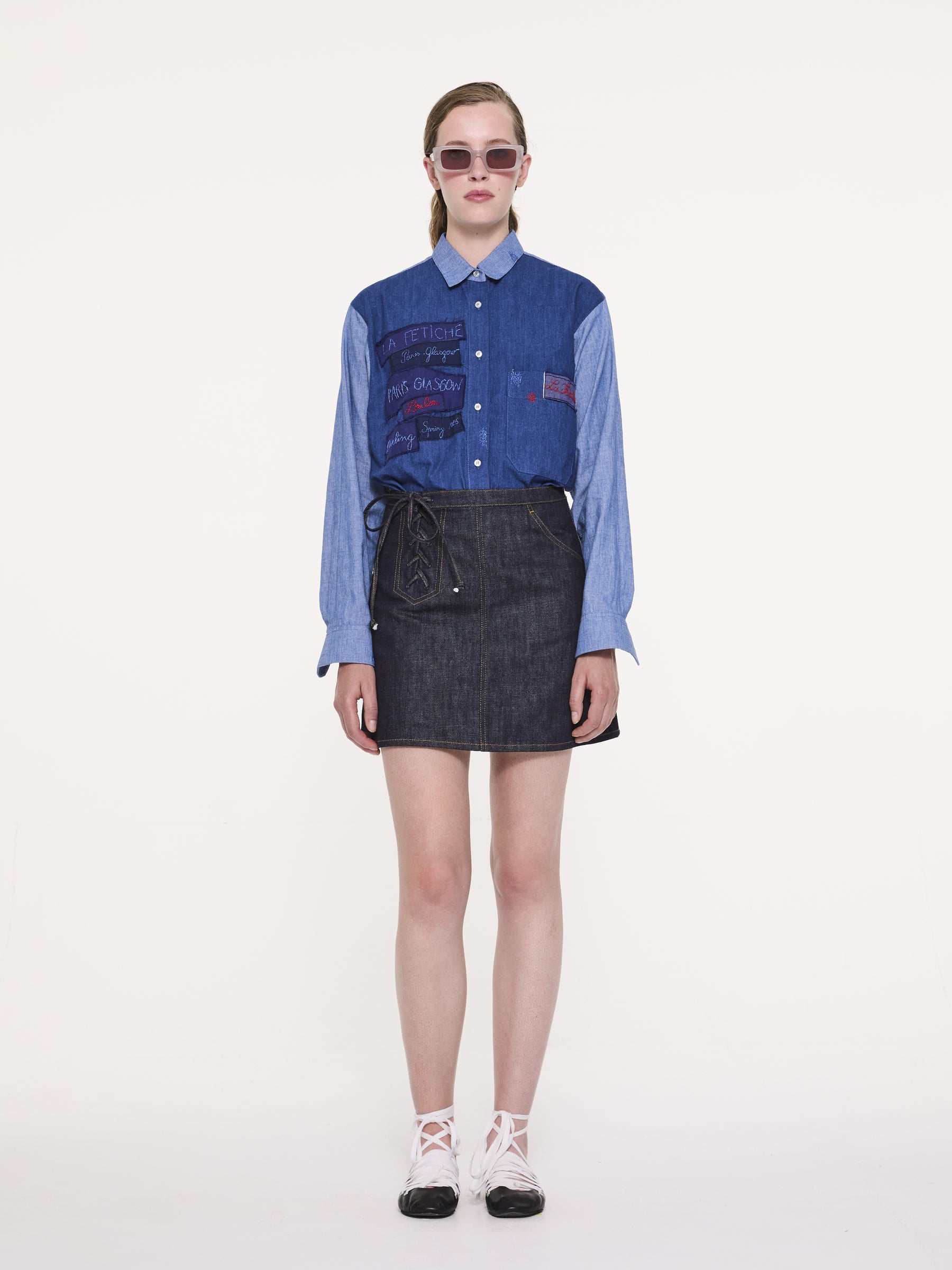 JUNE Menswear Colour Blocked Shirt - Navy / Light Blue