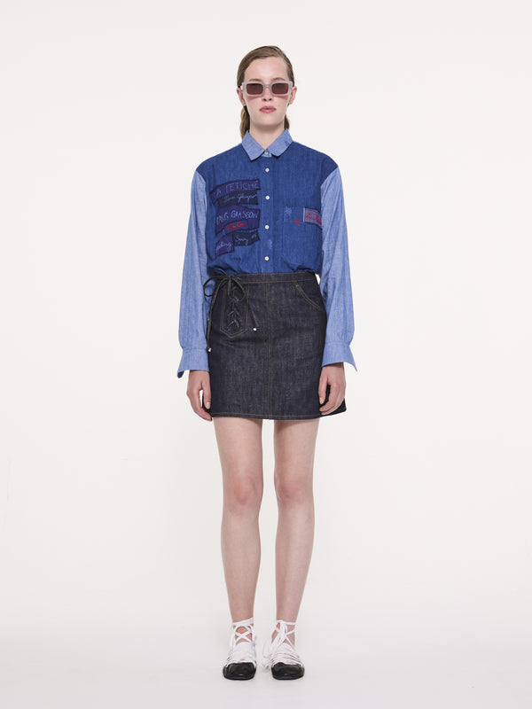 JUNE Menswear Colour Blocked Shirt - Navy / Light Blue