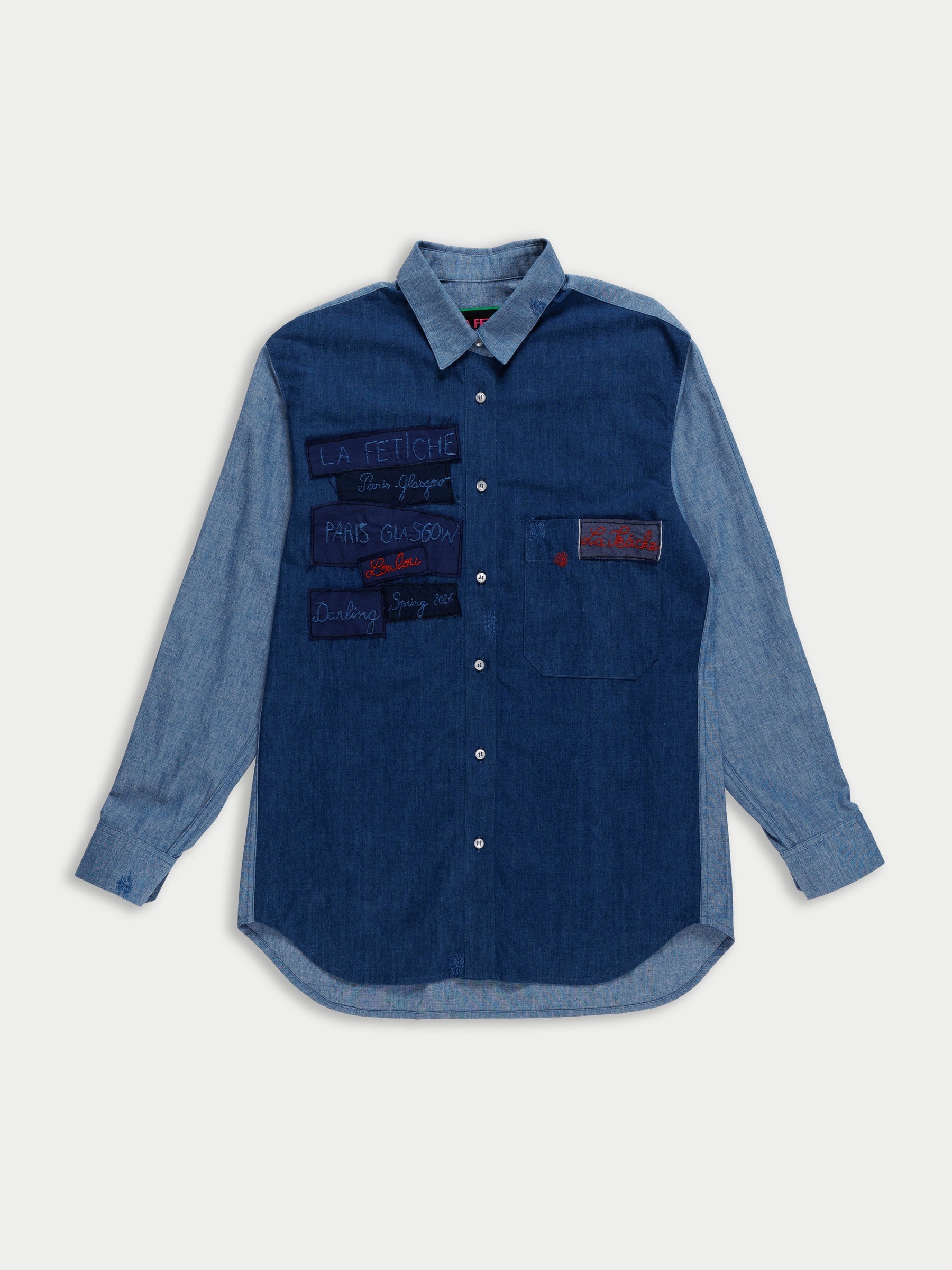 JUNE Menswear Colour Blocked Shirt - Navy / Light Blue