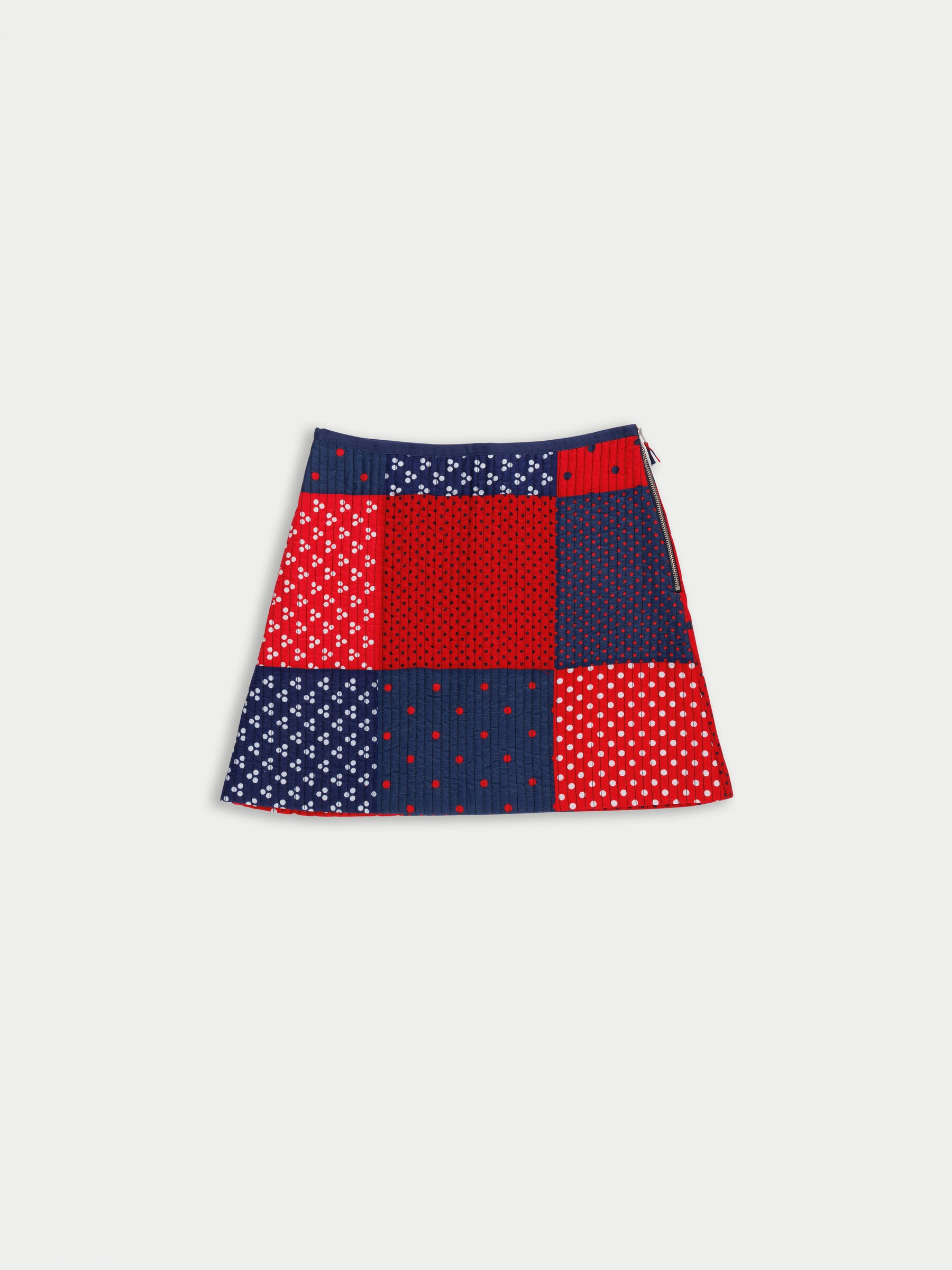 LISON Quilted Patchwork Mini Skirt - Red / Navy