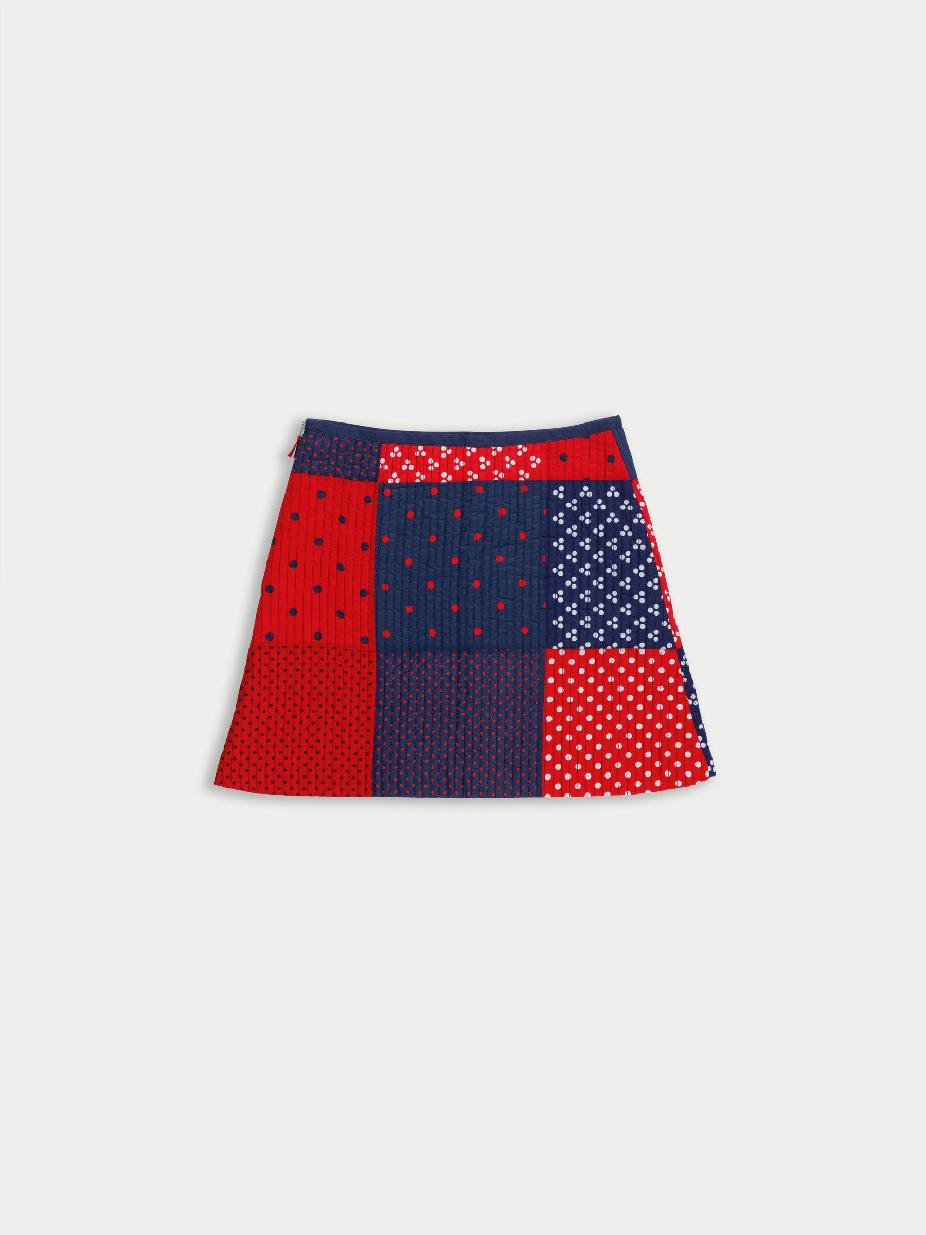LISON Quilted Patchwork Mini Skirt - Red / Navy