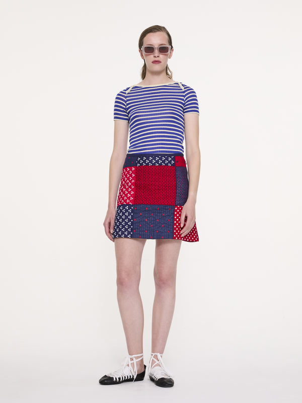LISON Quilted Patchwork Mini Skirt - Red / Navy