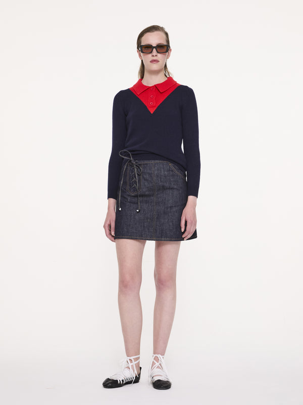 LORY Polo Sweater - Navy / Red
