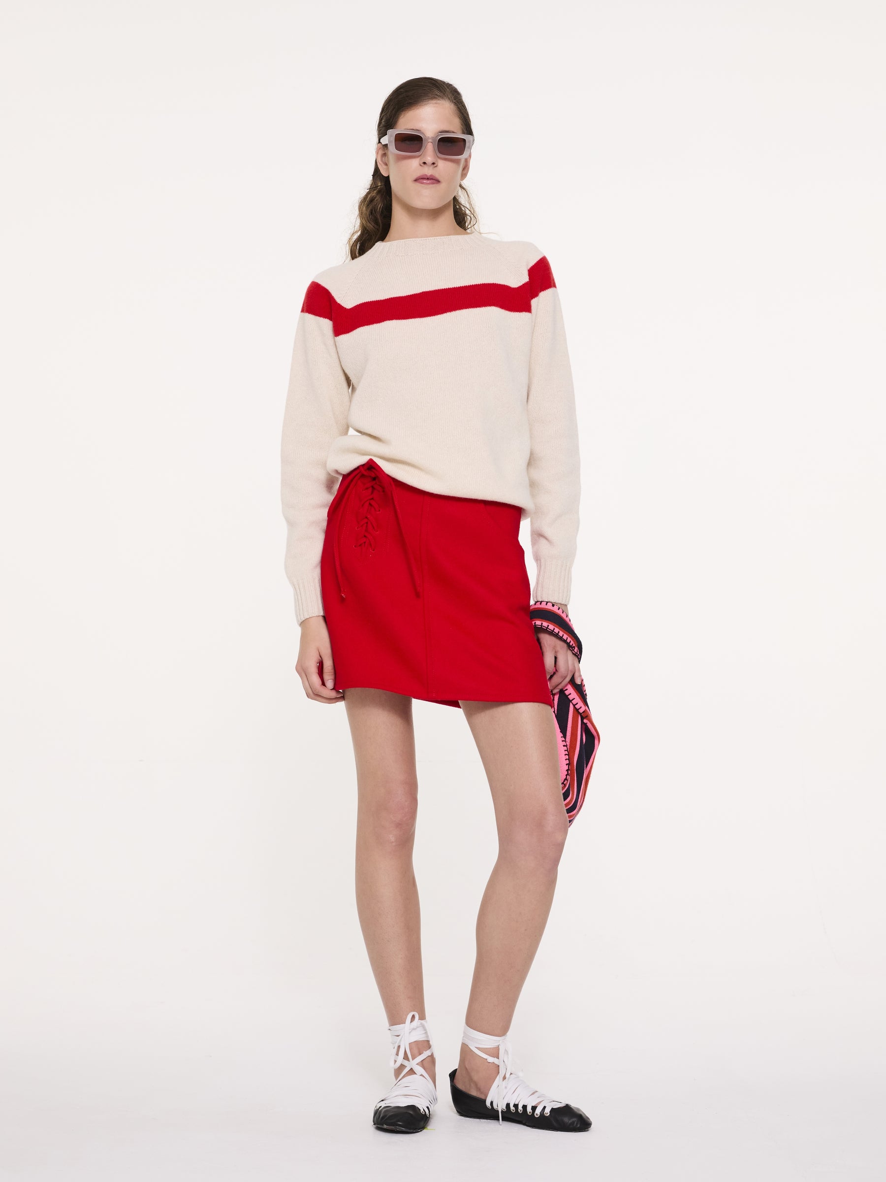 OSSIE Traditional Seam Free Sweater - Ecru / Red