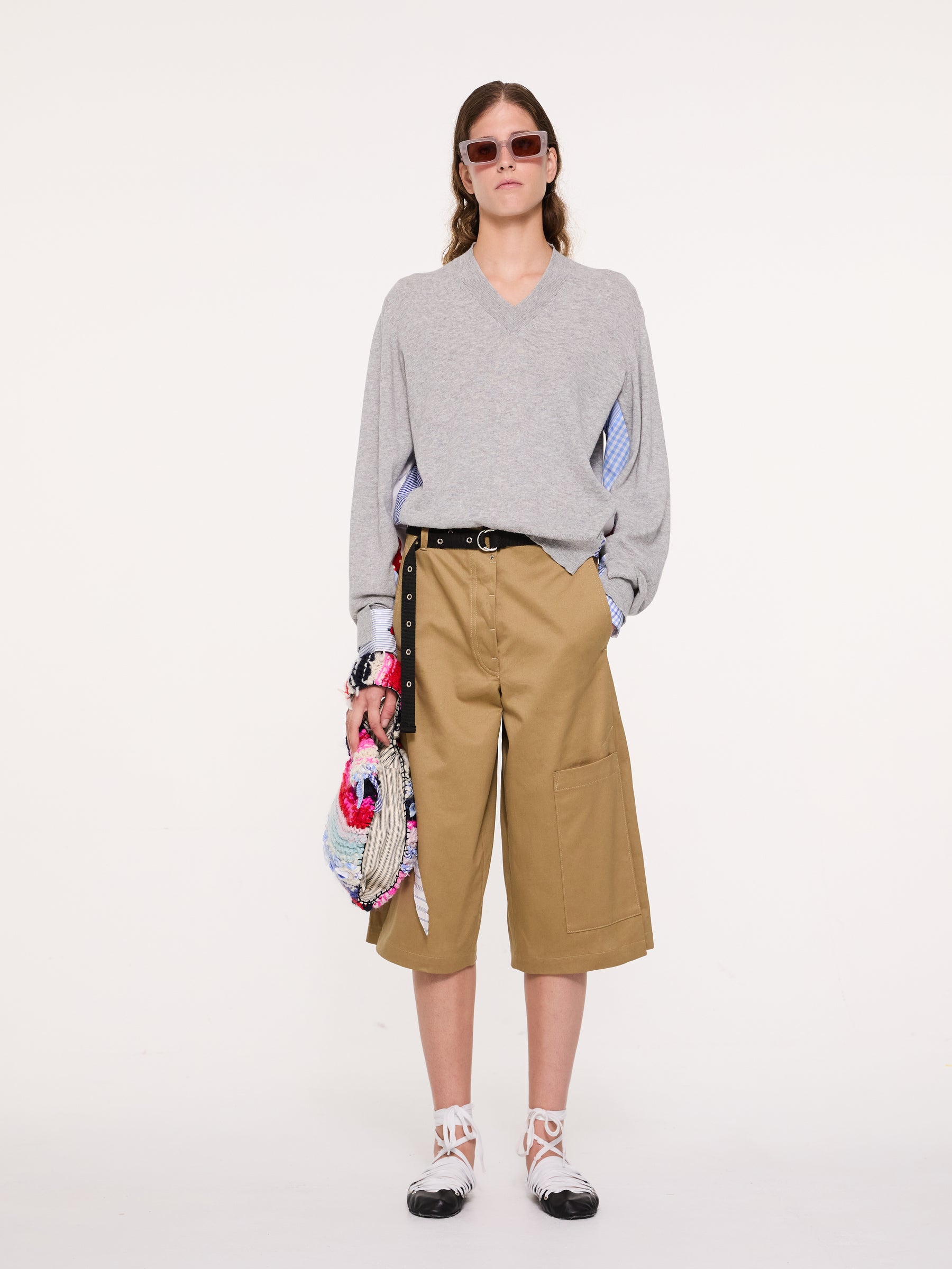 ROBBIE Menswear V-neck Sweater - Grey / Blue Shirting