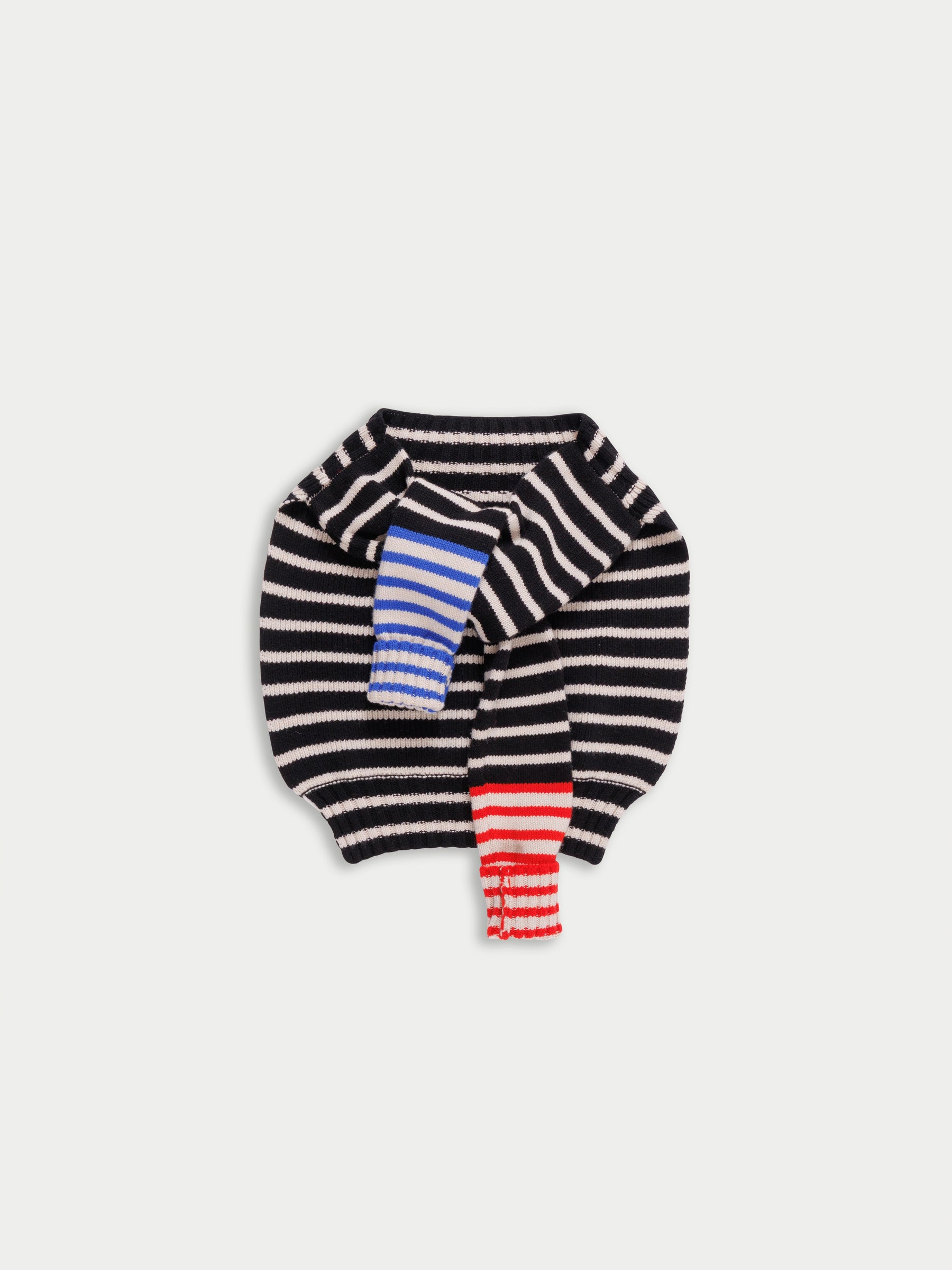 ROSE STRIPE Striped “sweater” Scarf - Black / Ecru / Blue / Red