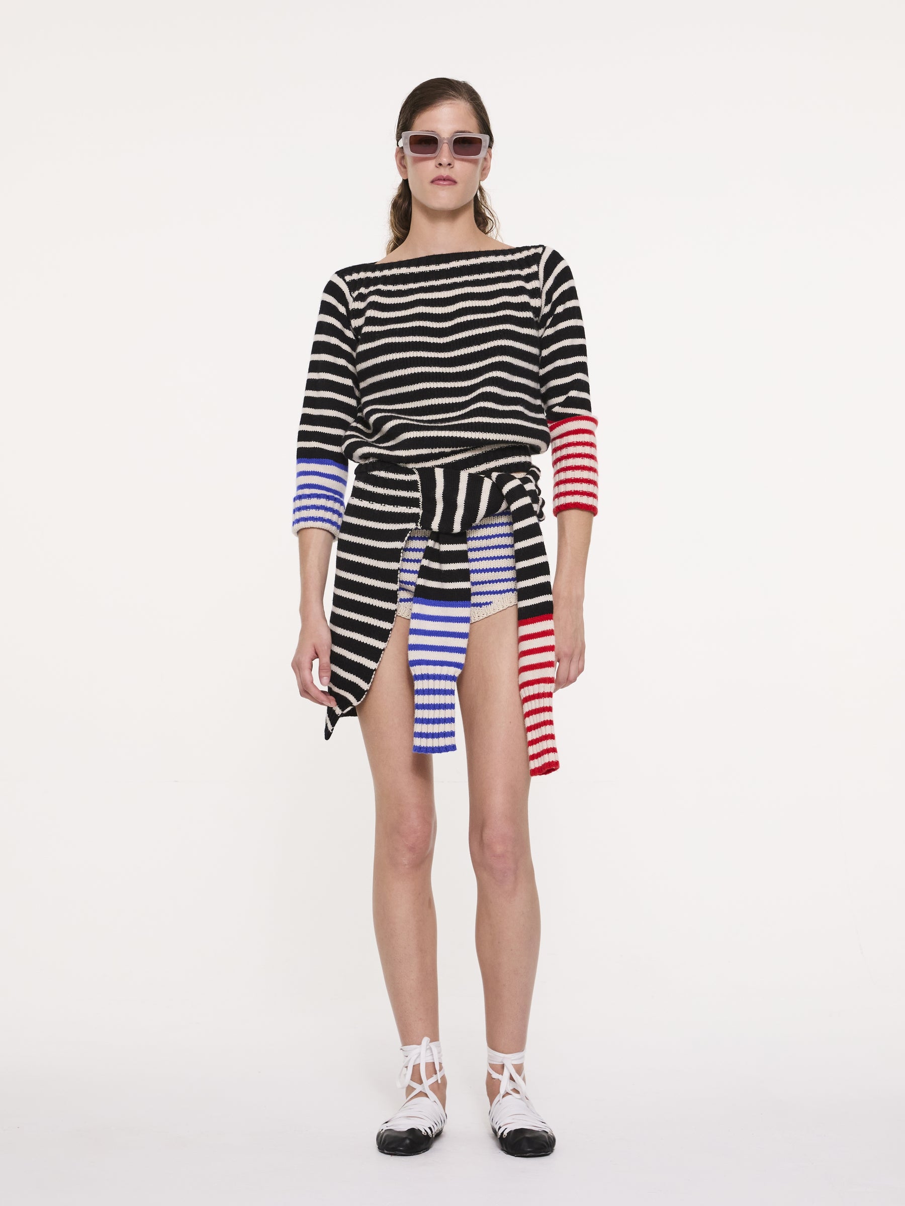 ROSE STRIPE Striped “sweater” Scarf - Black / Ecru / Blue / Red