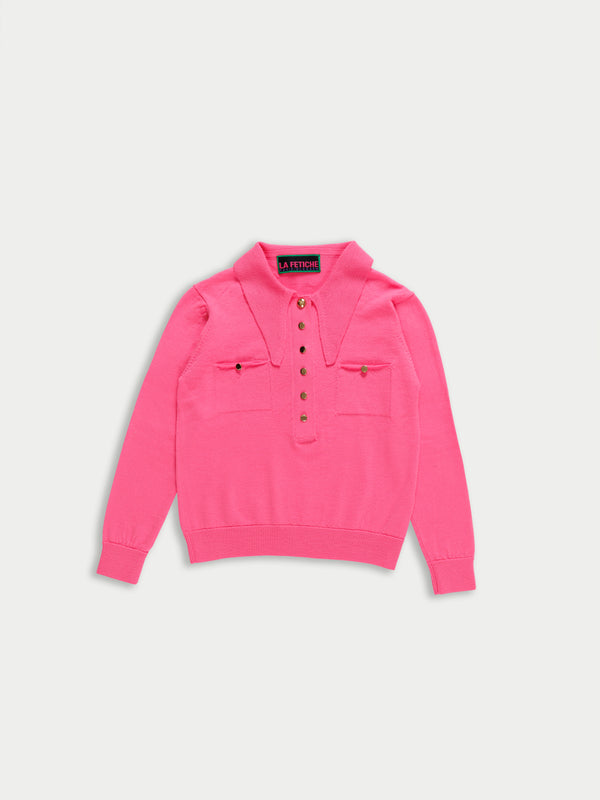 SAMMY Fine Weight Polo Top - Neon Pink