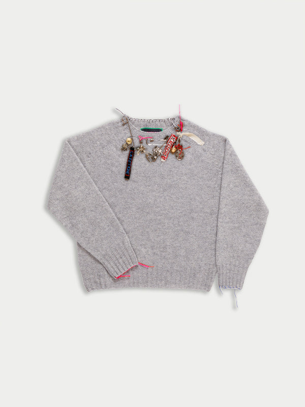 AMY Embellished Crew Neck Sweater - Light Grey