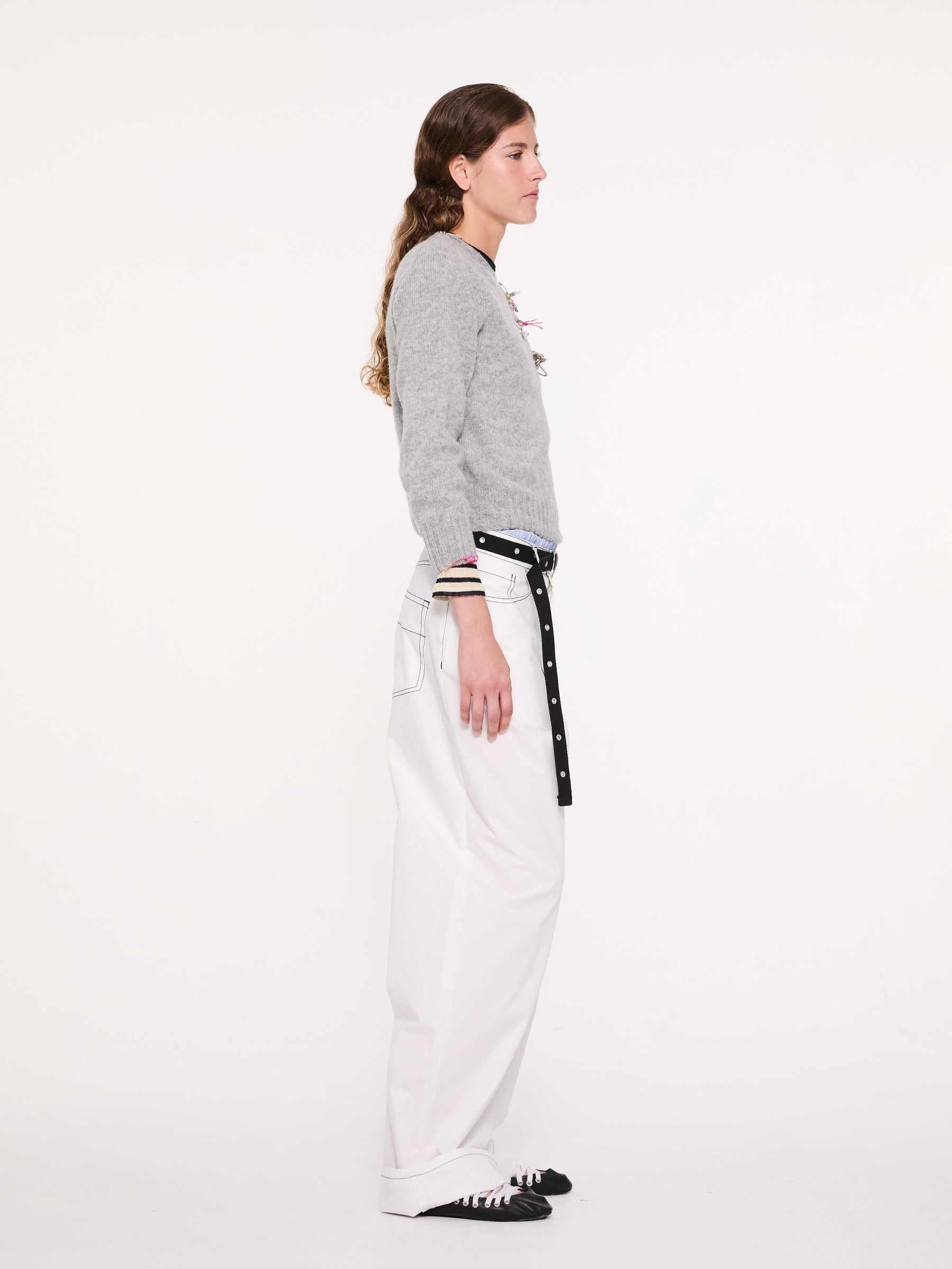 AMY Embellished Crew Neck Sweater - Light Grey