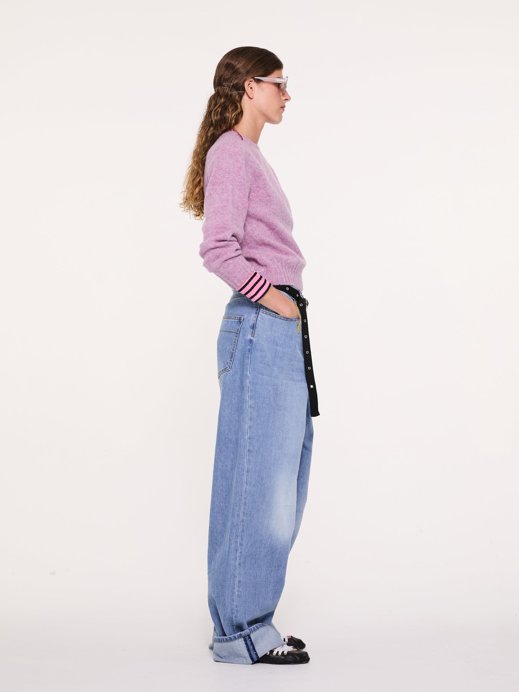AMY Embellished Crew Neck Sweater - Lilac