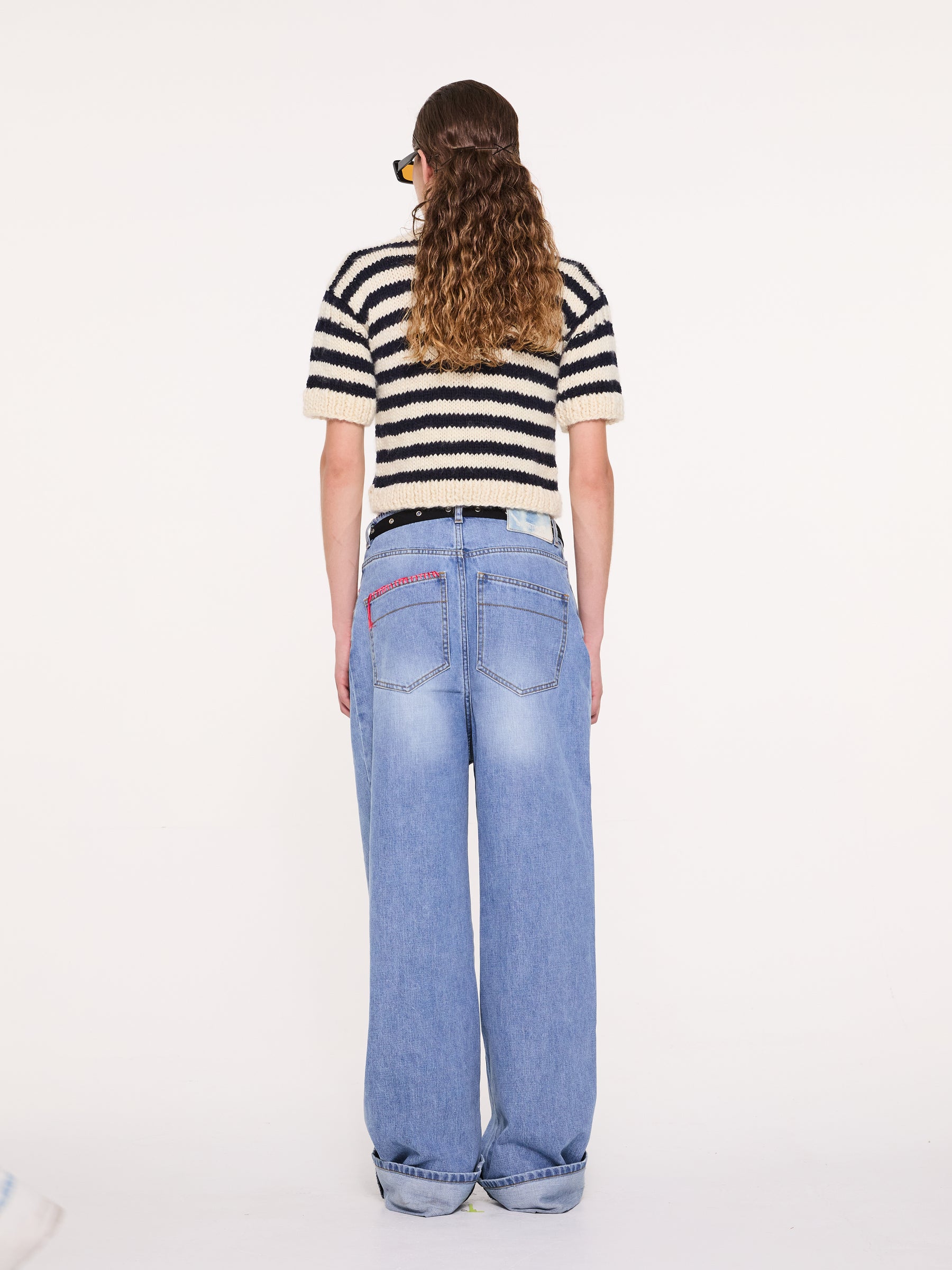 FAY Hand Knit Striped T-shirt Sweater - Ecru / Navy / Neon