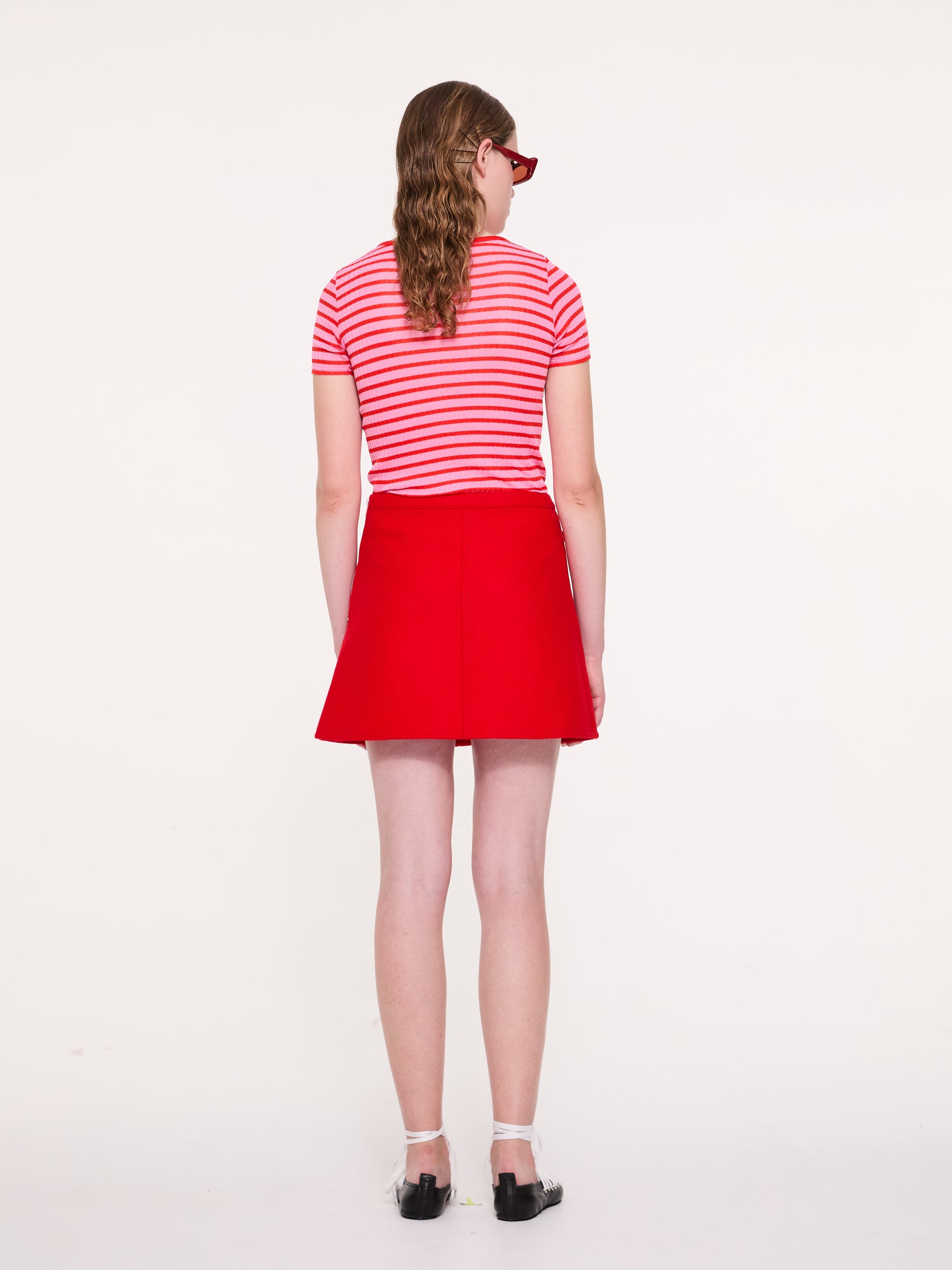 JAJA Striped Short Sleeve Top - Light Pink / Red