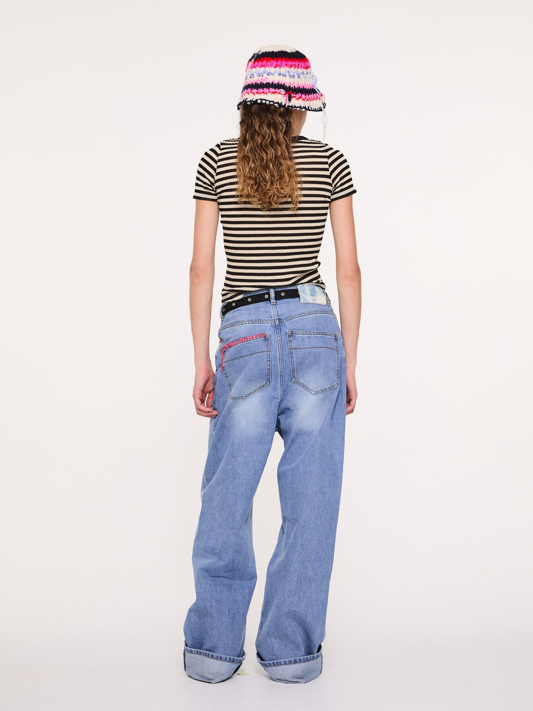 JAJA Striped Short Sleeve Top - Black / Ecru