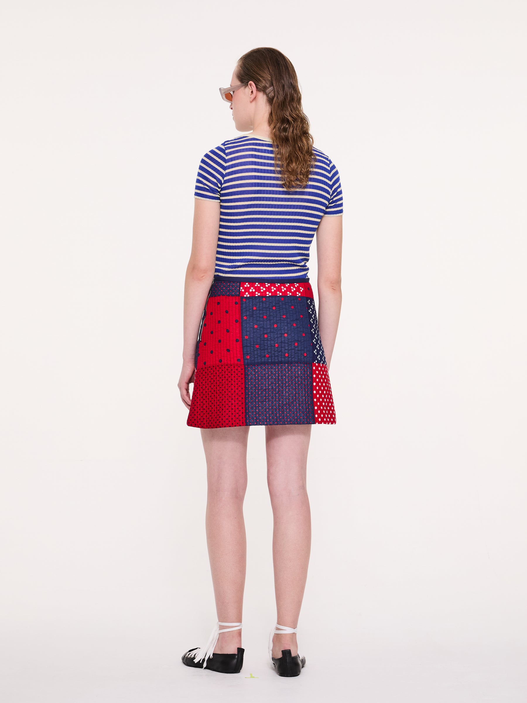 LISON Quilted Patchwork Mini Skirt - Red / Navy