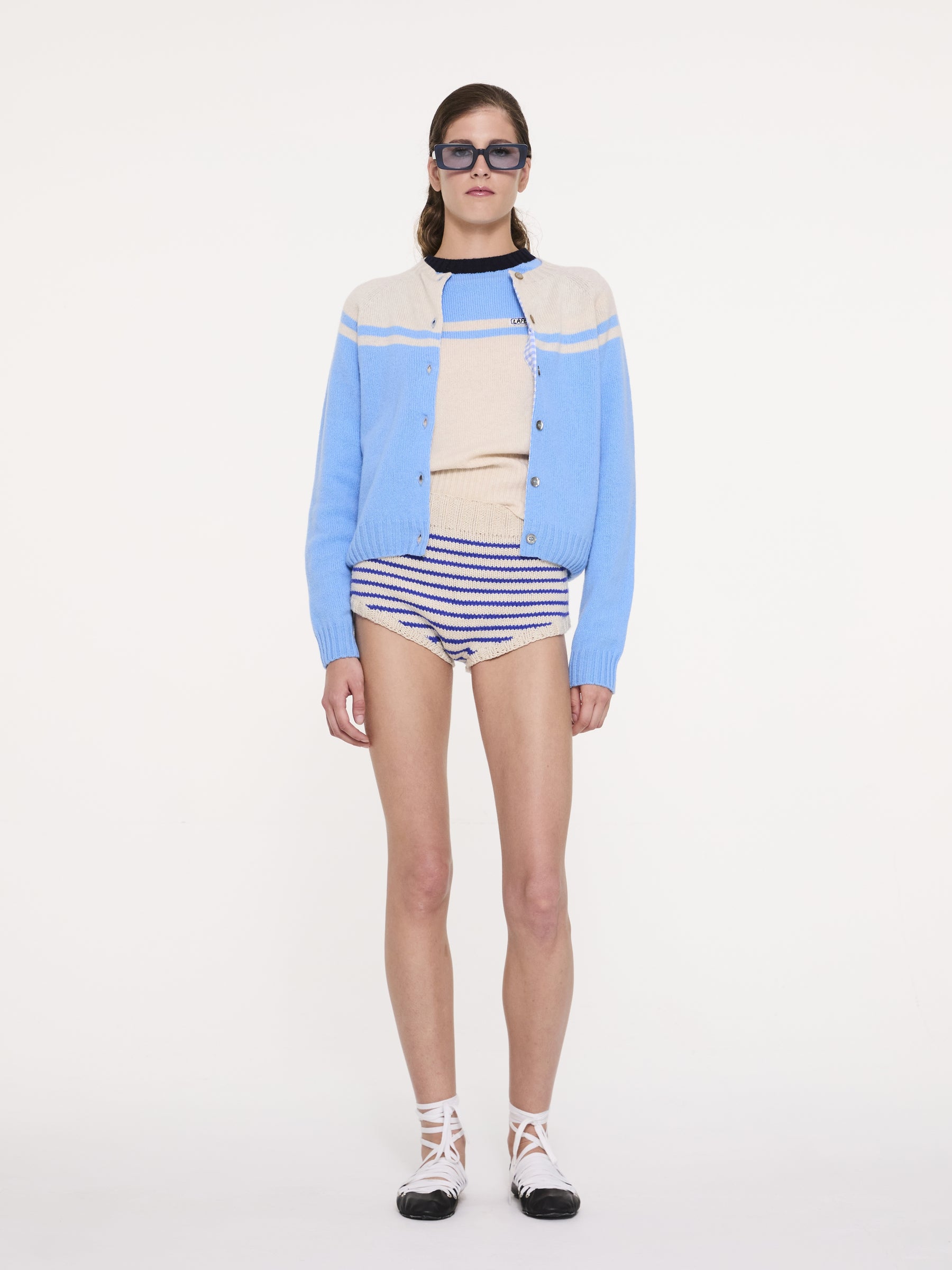 EDIE Handknitted Striped Pants - Ecru / Blue