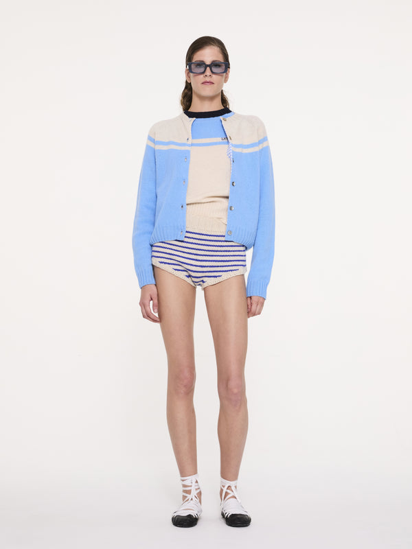 EDIE Handknitted Striped Pants - Ecru / Blue