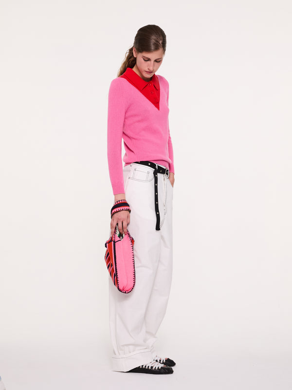 BEE Knitted Bag - Red / Navy / Neon Pink