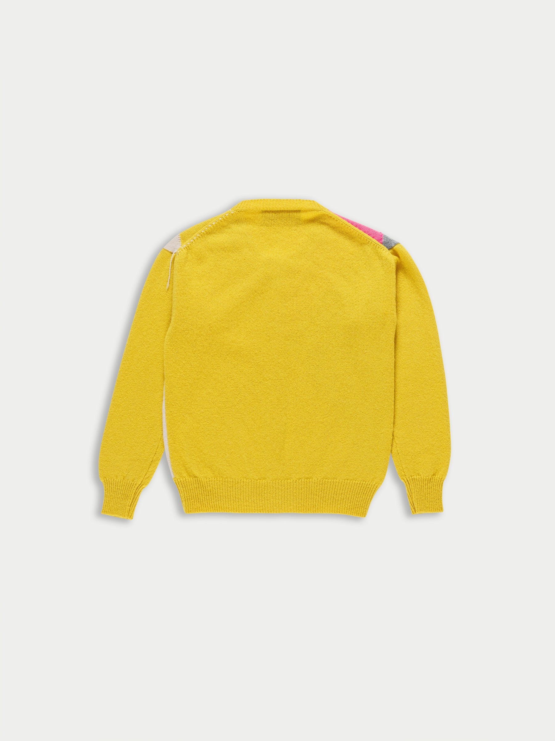 CYNTHIA Crew Neck Argyle Cardigan - Yellow