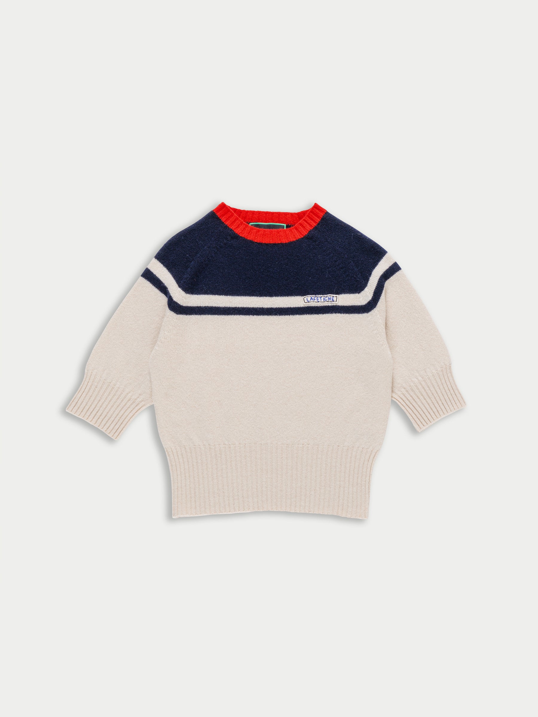 ADY 3/4 Sleeve Sweater - Ecru / Navy / Red