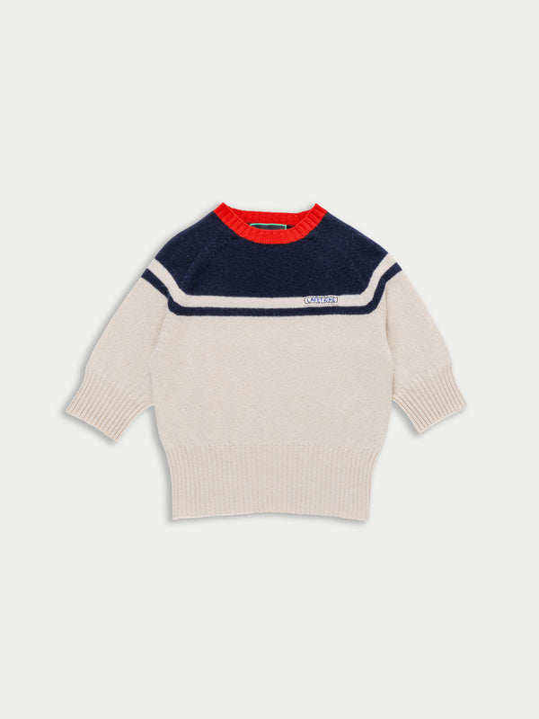 ADY 3/4 Sleeve Sweater - Ecru / Navy / Red